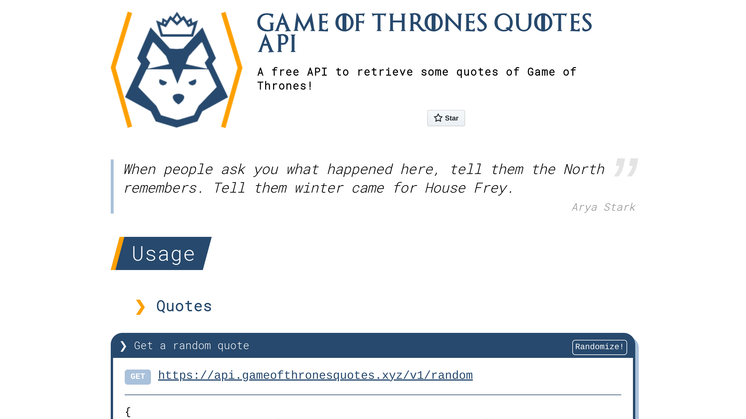 Game of Thrones Quotes's website screenshot