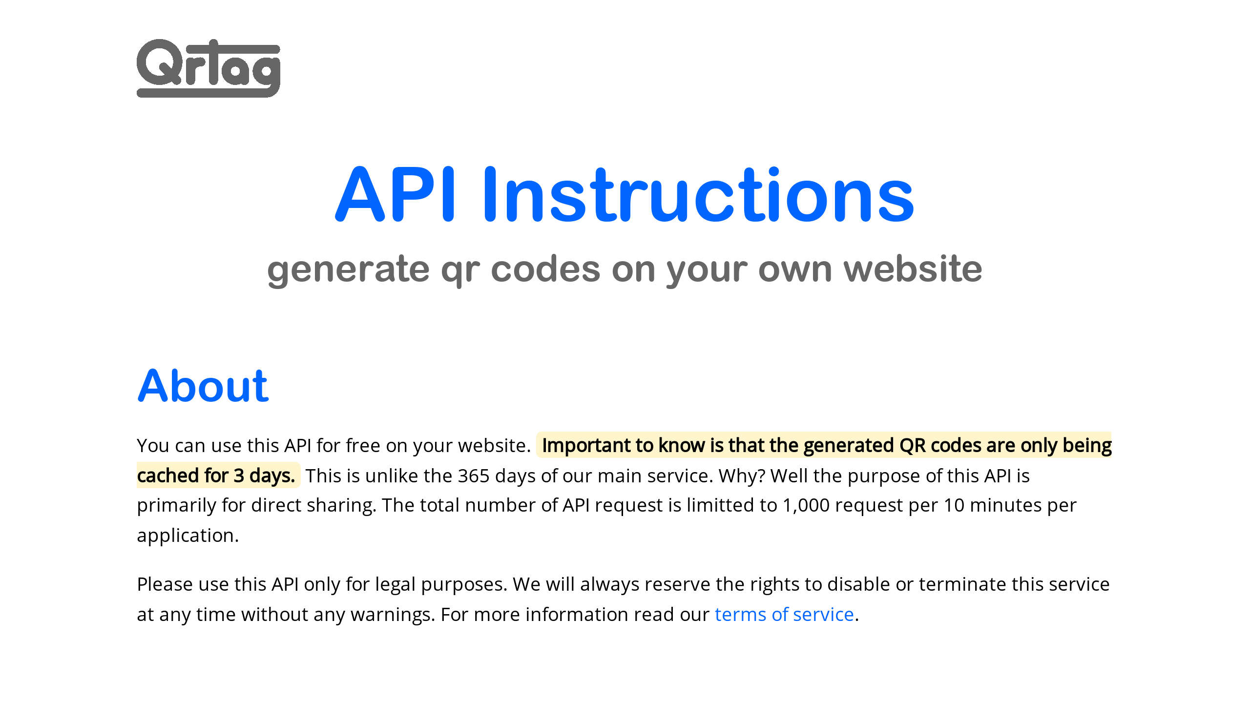 QR code's website screenshot
