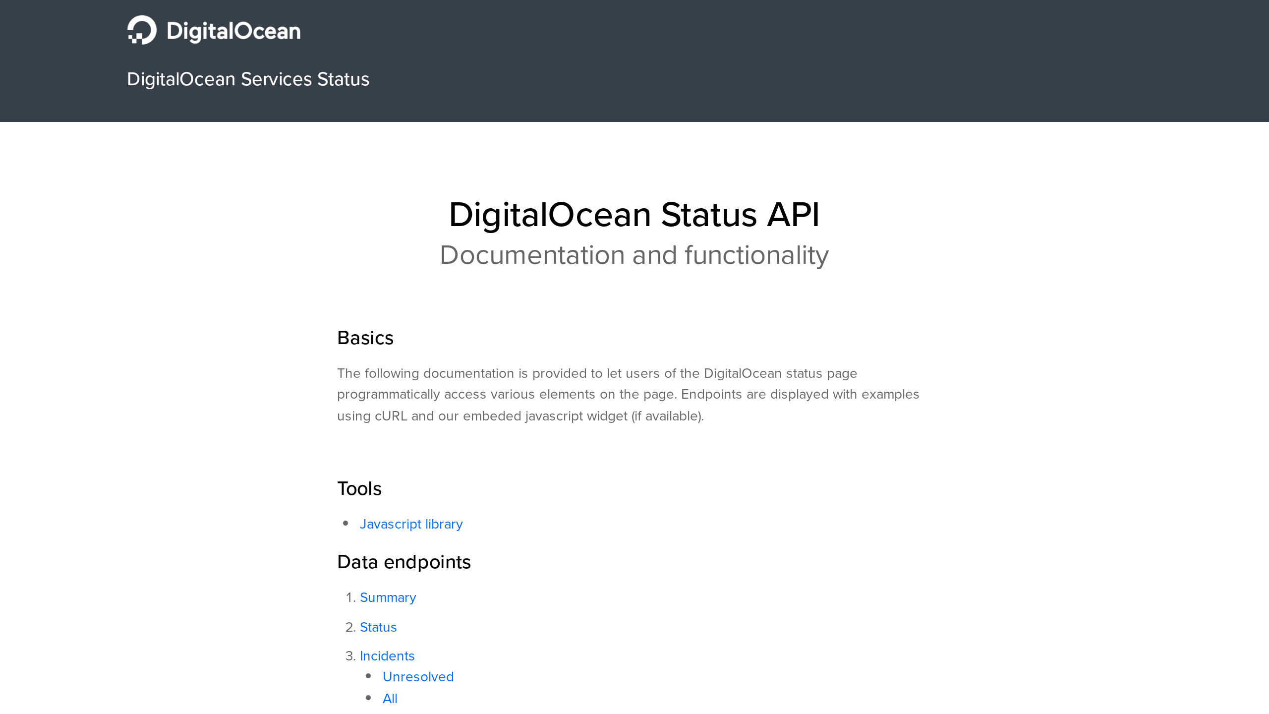 DigitalOcean Status's website screenshot