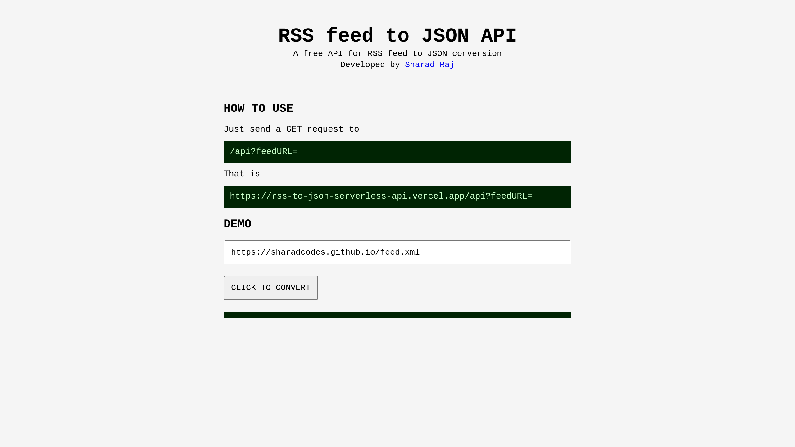 RSS feed to JSON's website screenshot