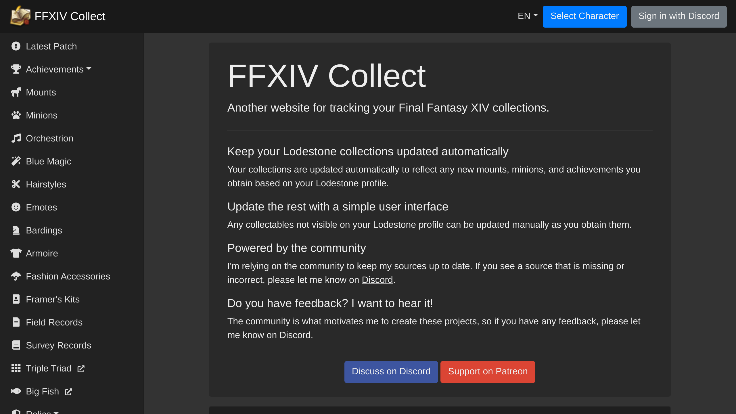 FFXIV Collect's website screenshot