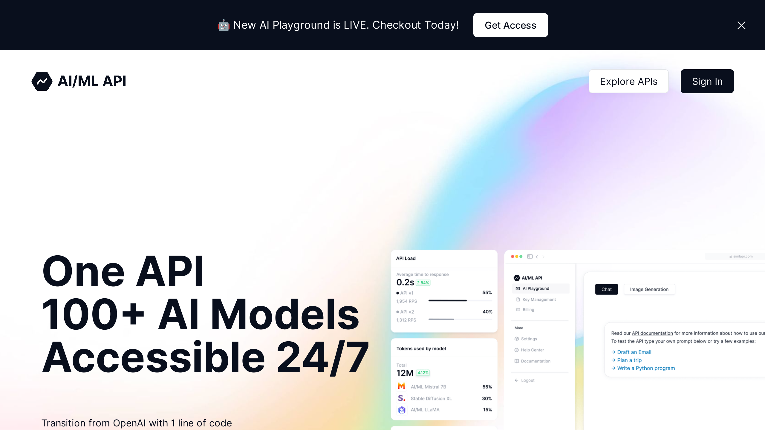 AI/ML API's website screenshot