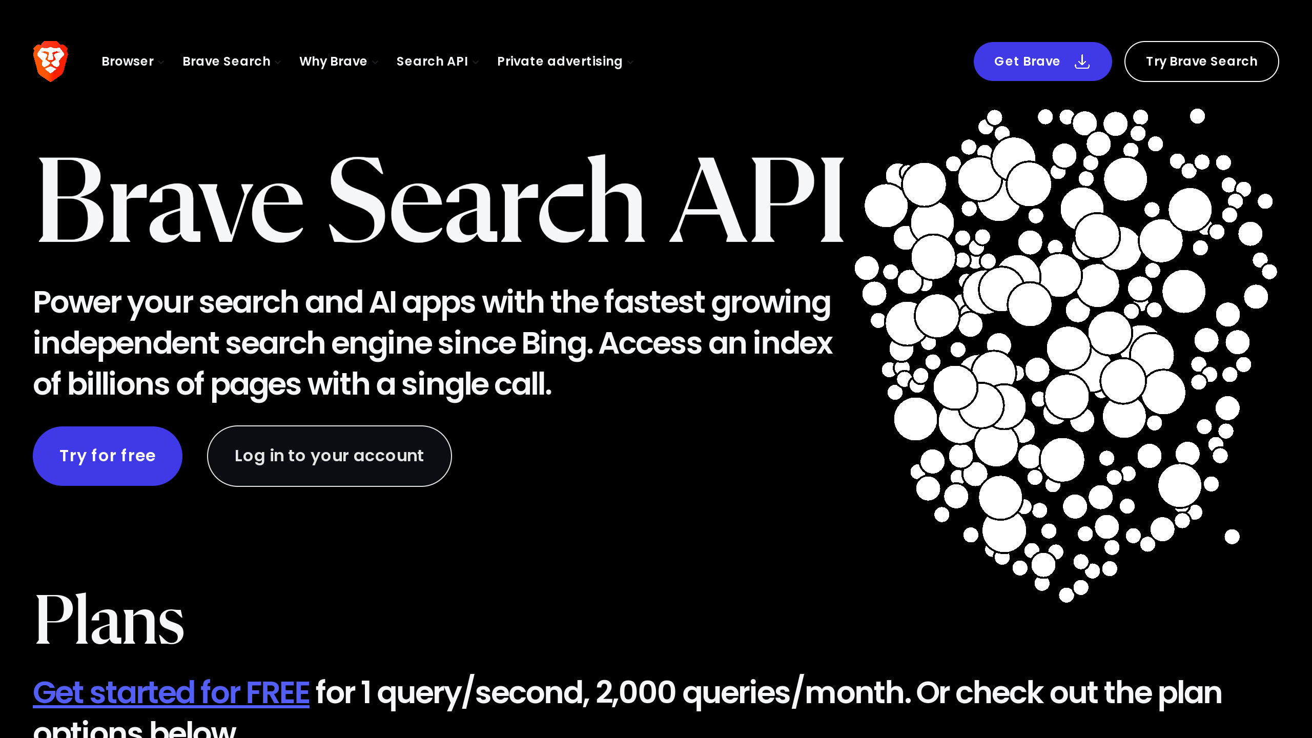 Brave Search API's website screenshot