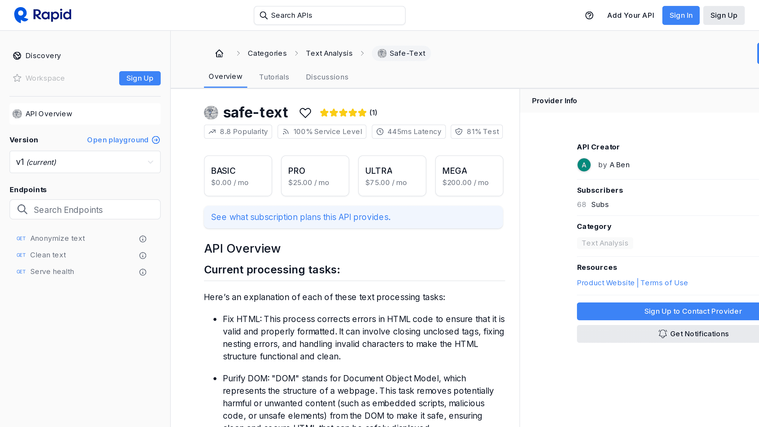 Safe text's website screenshot