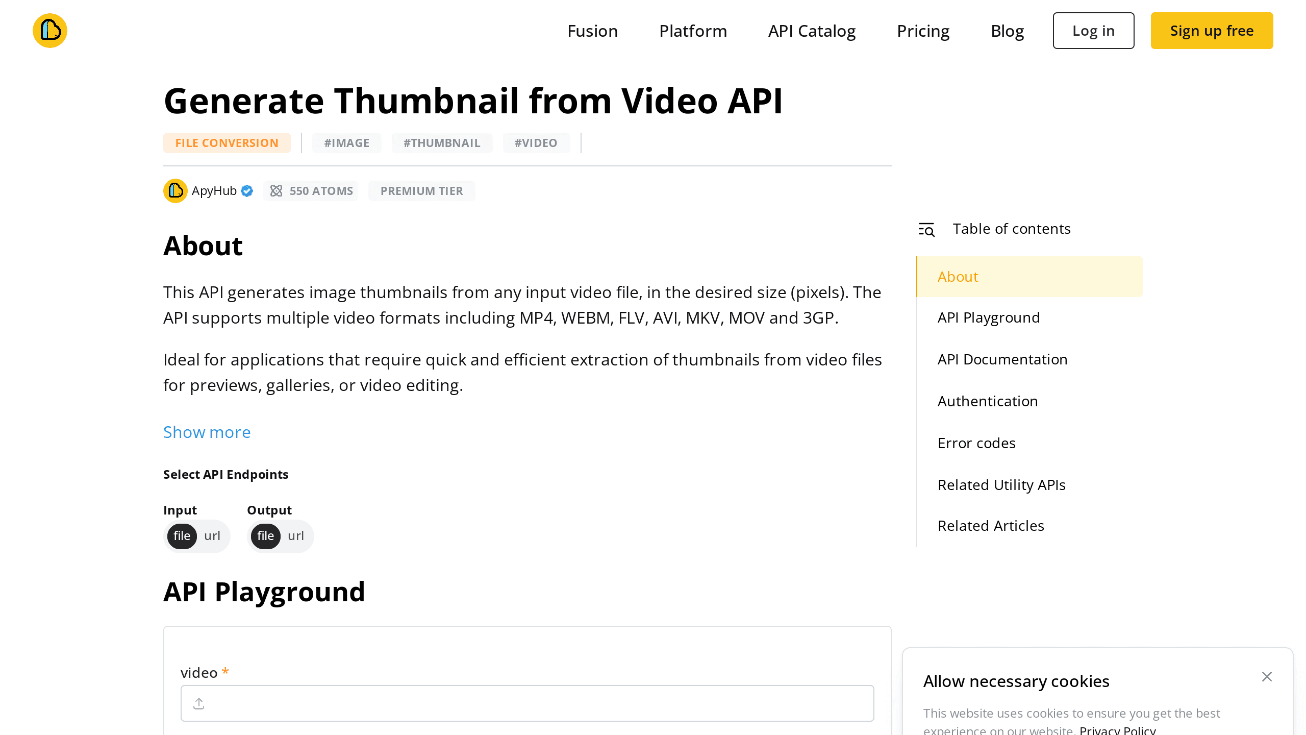 Generate Thumbnail from video API's website screenshot