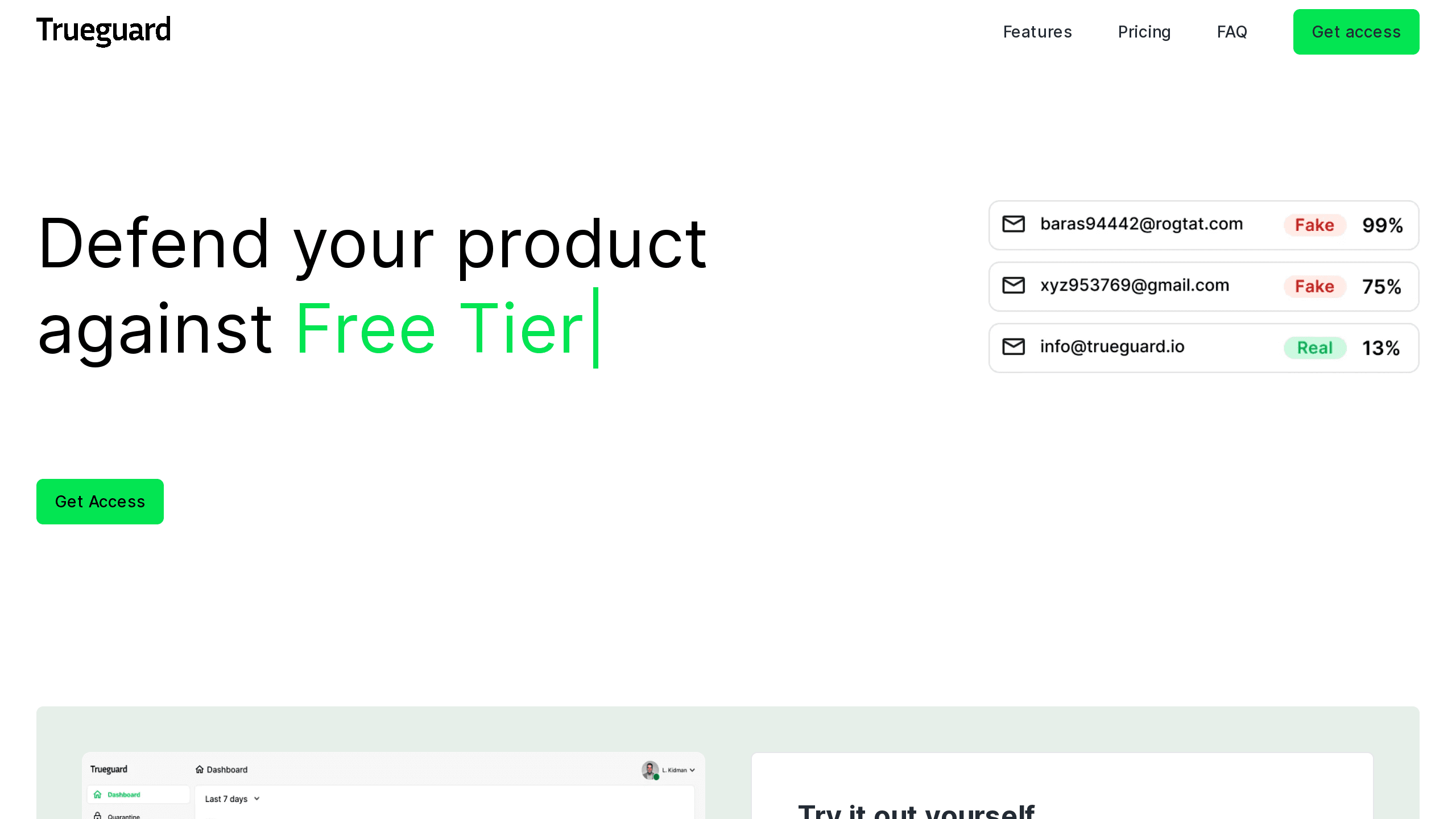 Trueguard's website screenshot