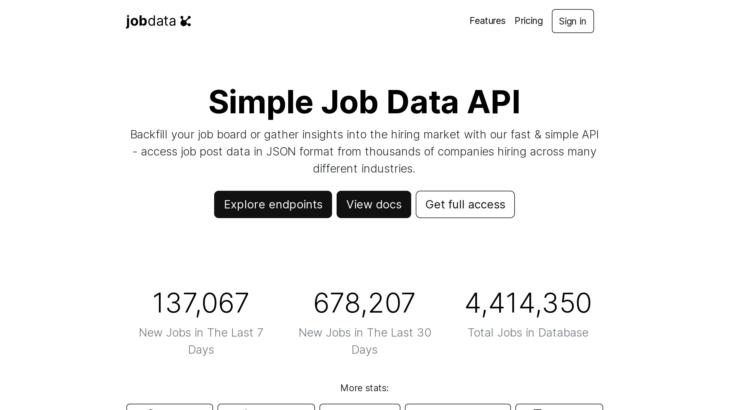jobdata API's website screenshot
