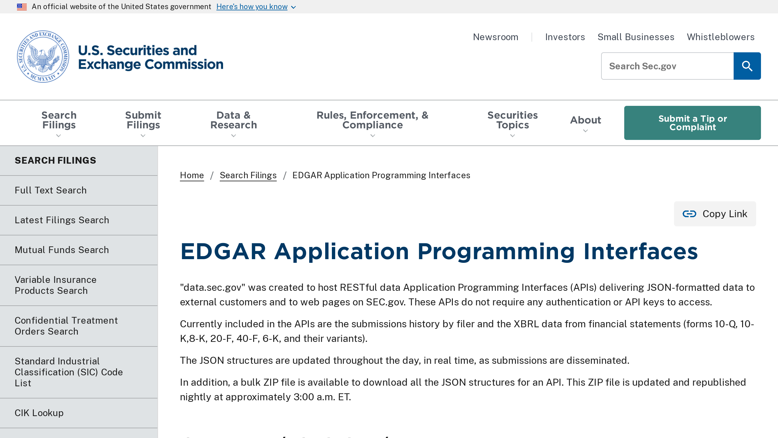 SEC EDGAR Data's website screenshot