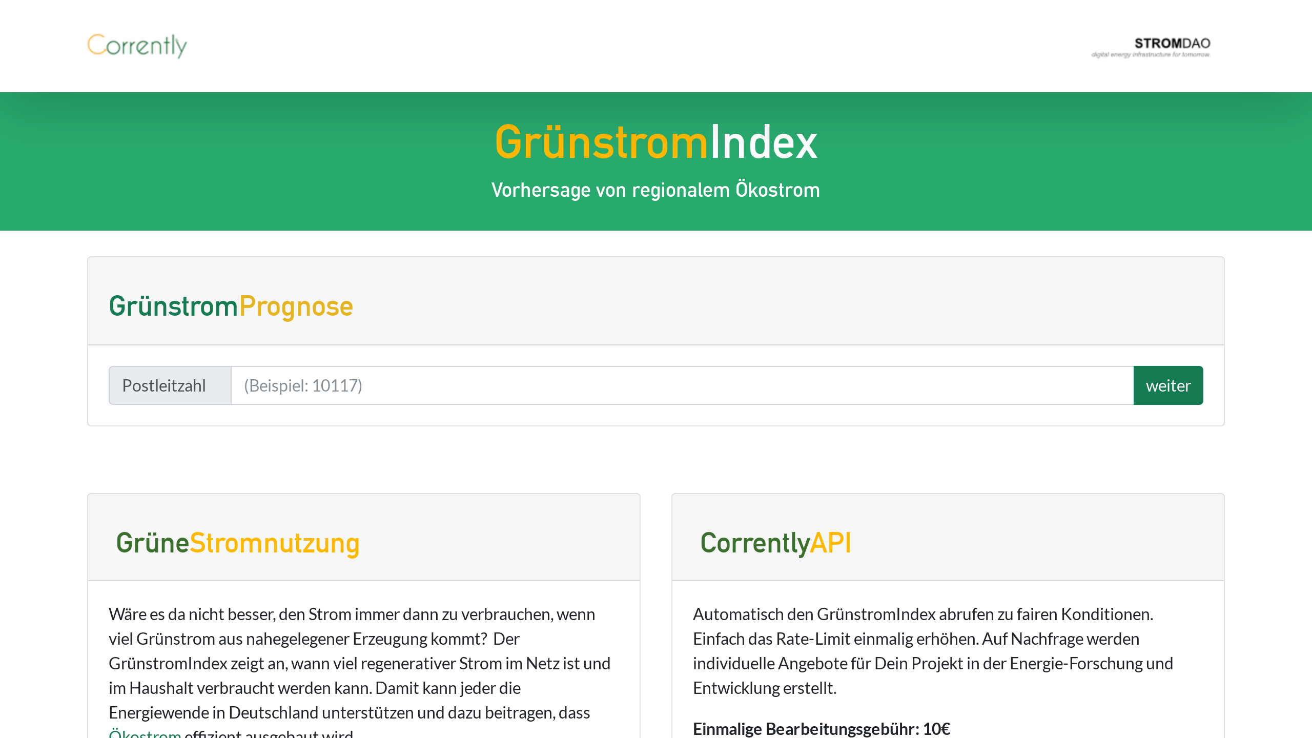 GrünstromIndex's website screenshot
