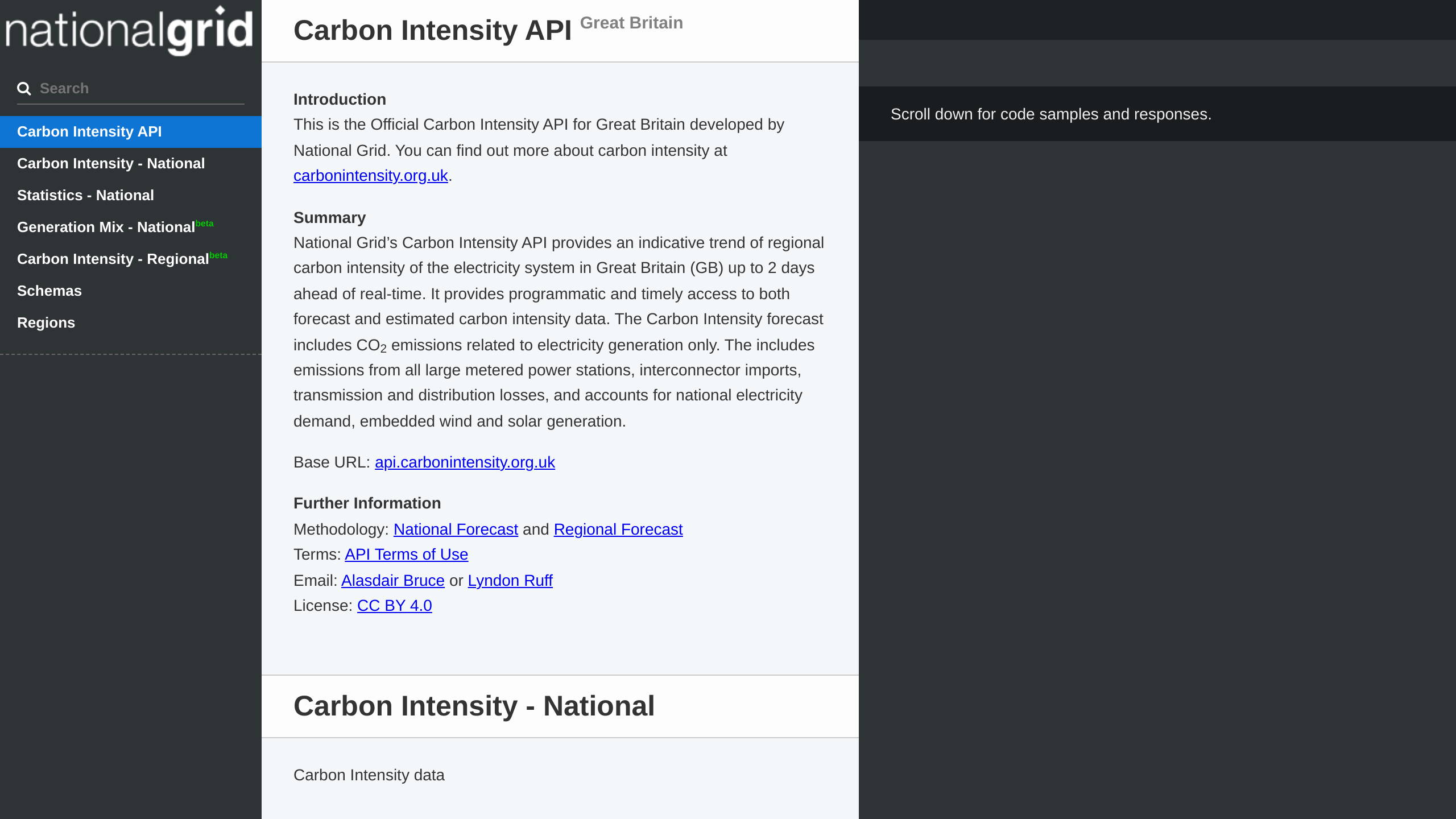 UK Carbon Intensity's website screenshot