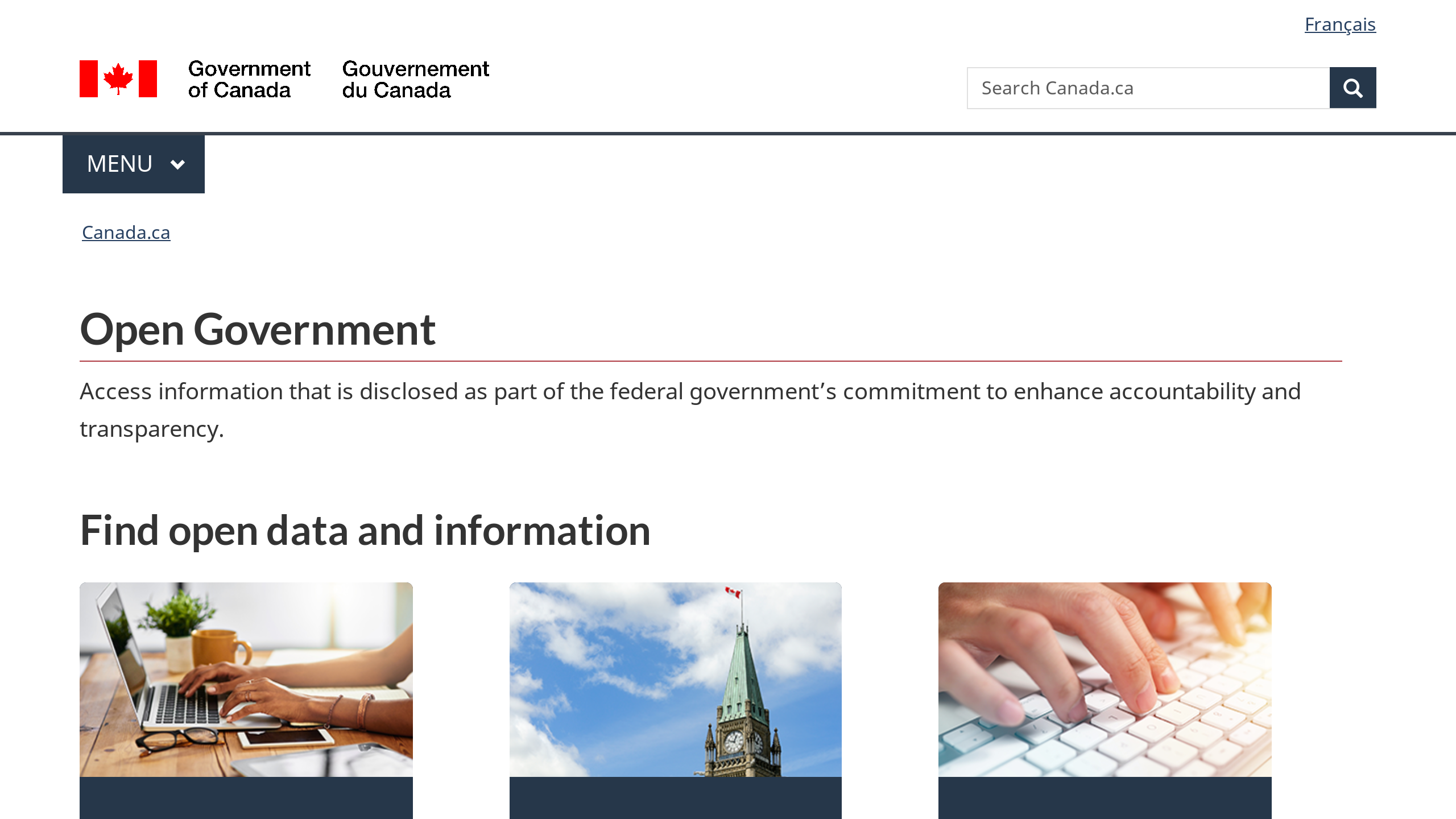 Open Government, Canada's website screenshot