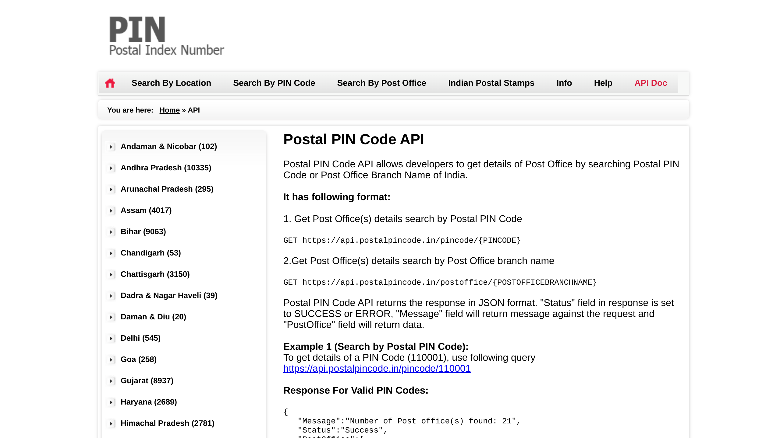 PostalPinCode's website screenshot