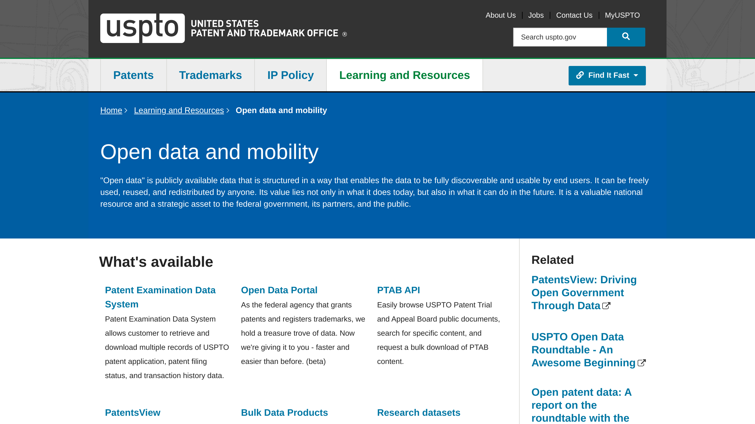 USPTO's website screenshot