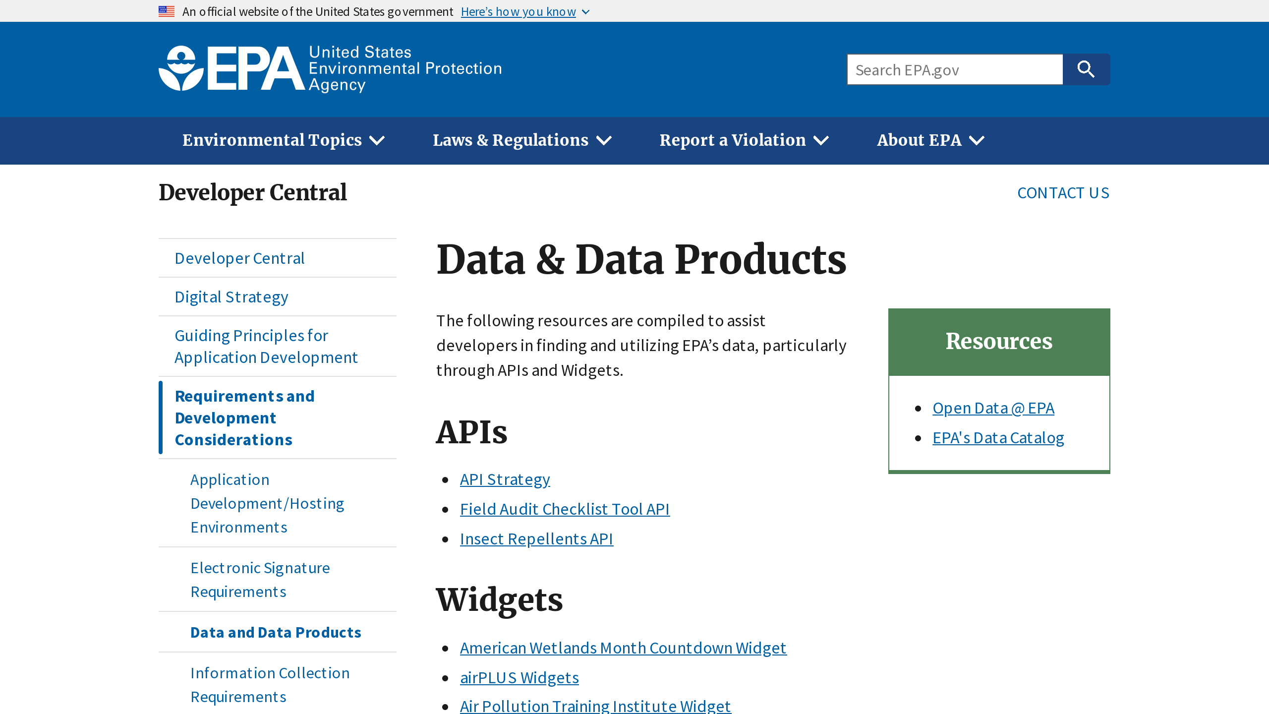 EPA's website screenshot