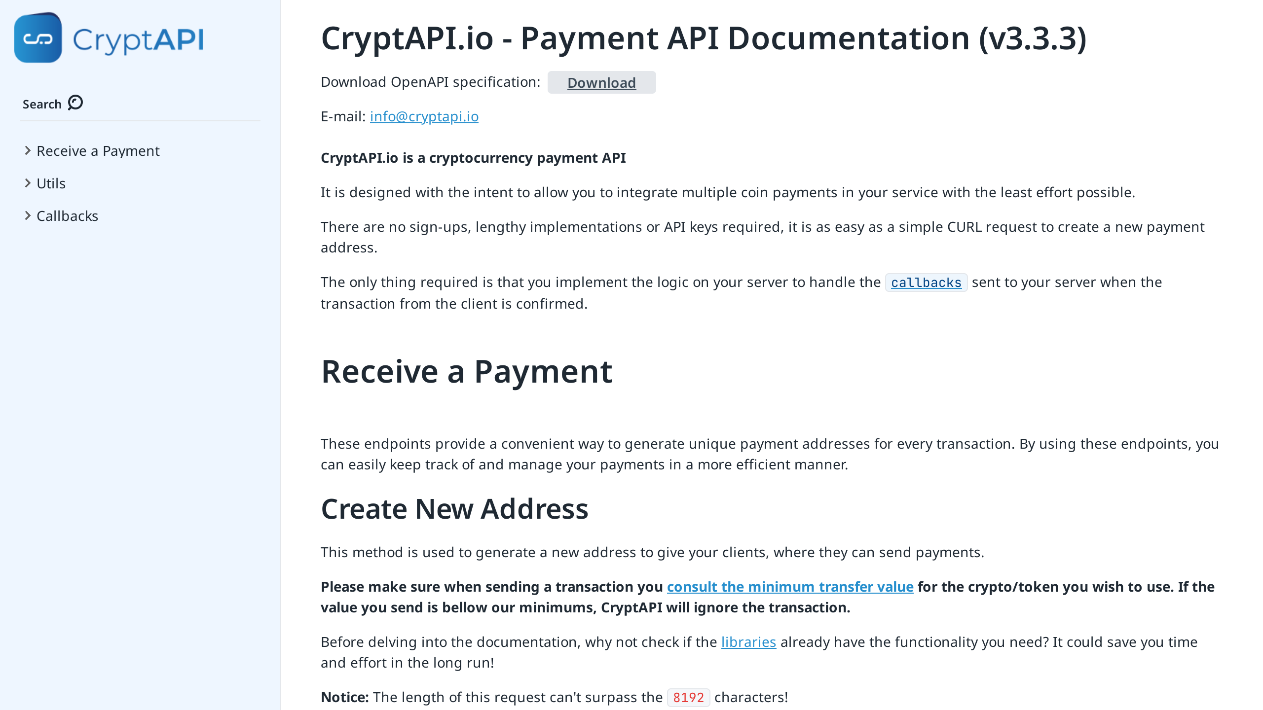 CryptAPI's website screenshot