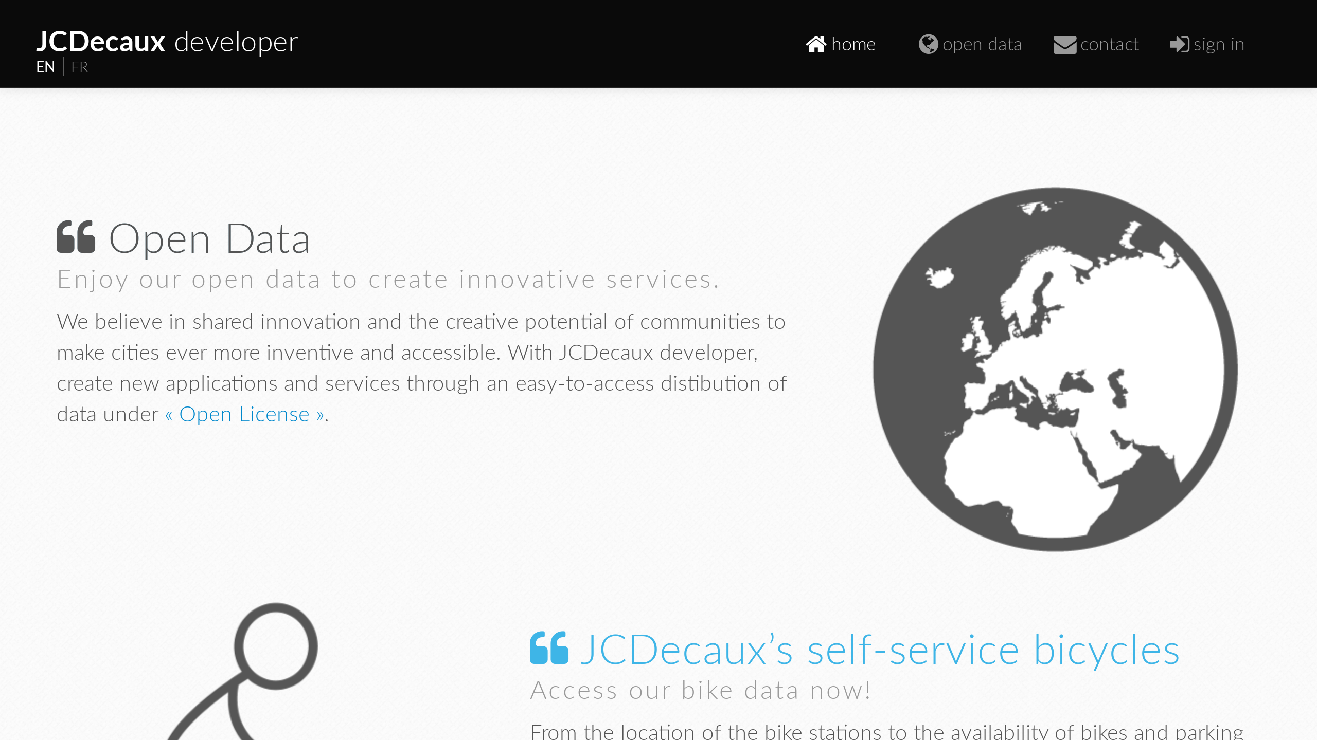 JCDecaux Bike's website screenshot