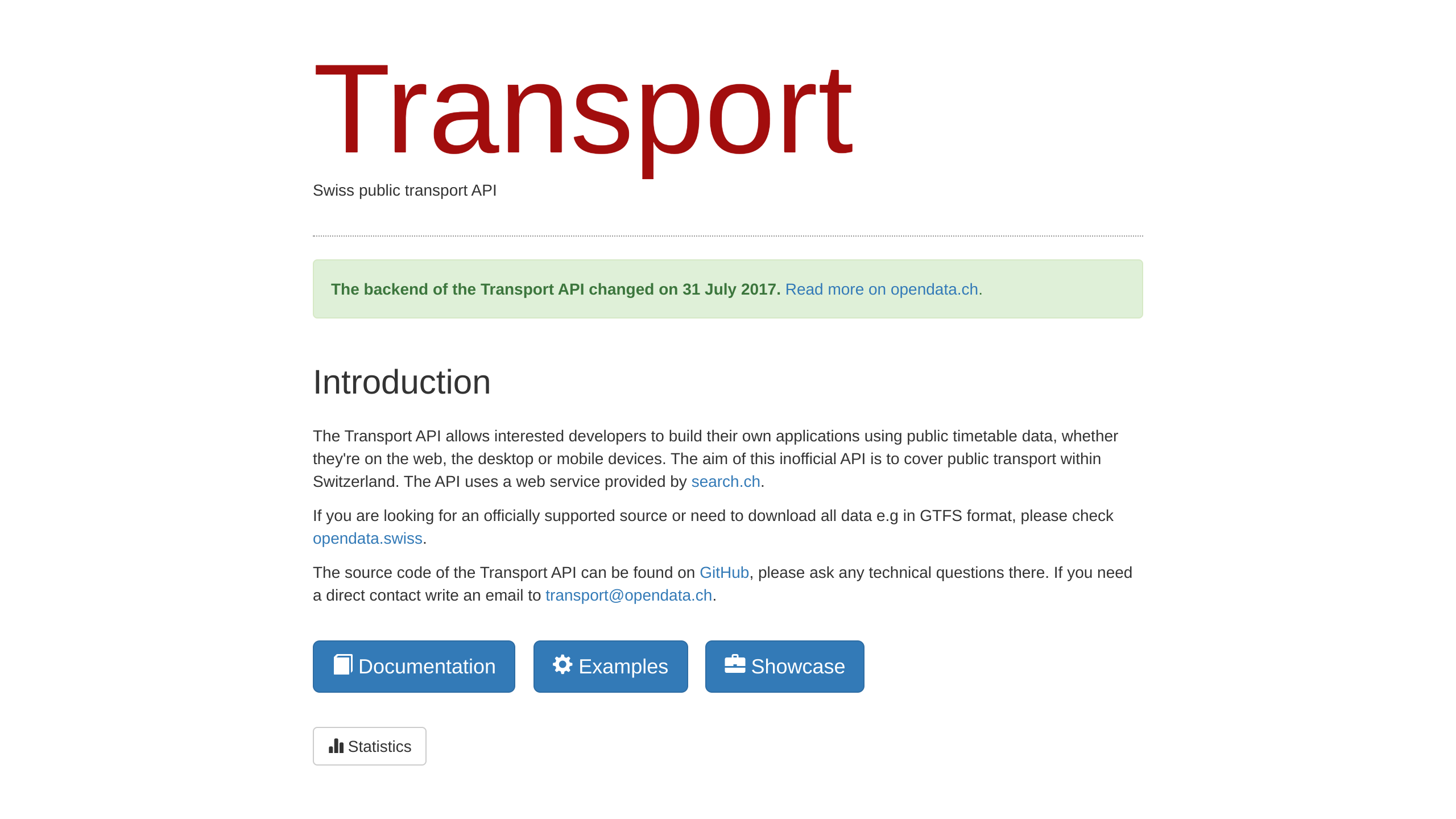 Transport for Switzerland's website screenshot