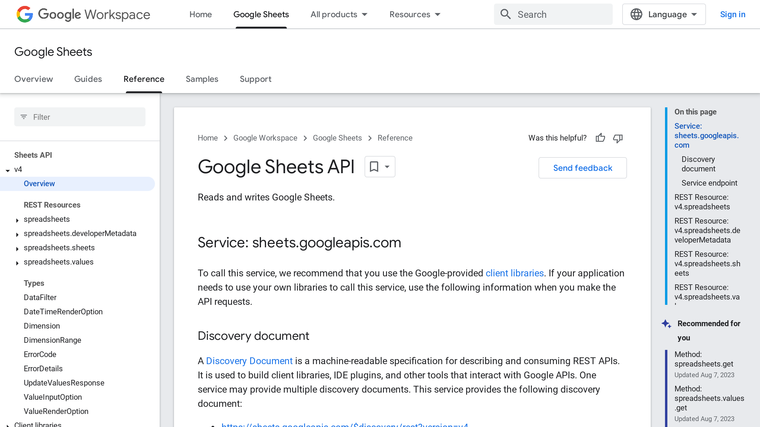 Google Sheets's website screenshot