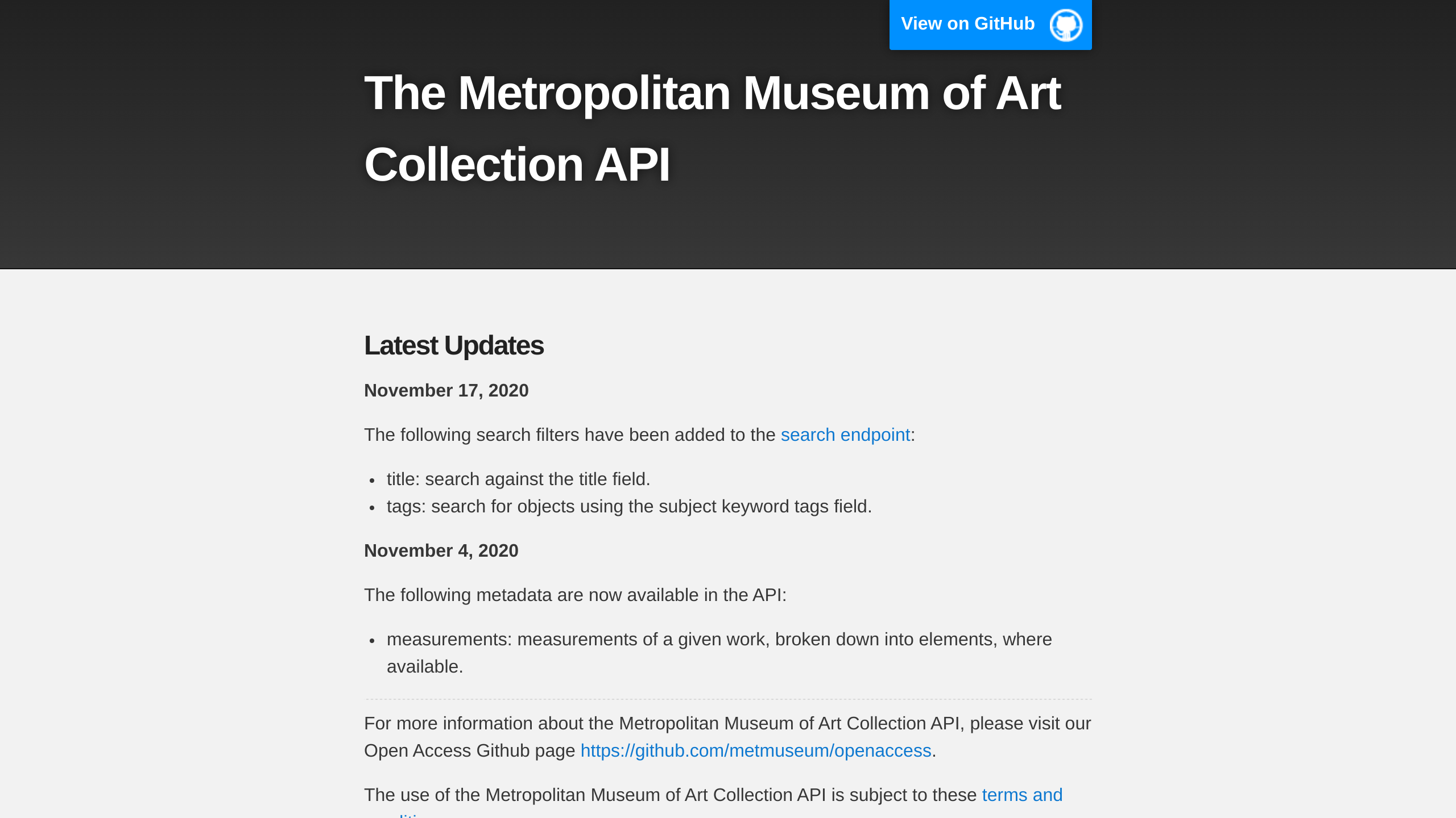 Metropolitan Museum of Art's website screenshot