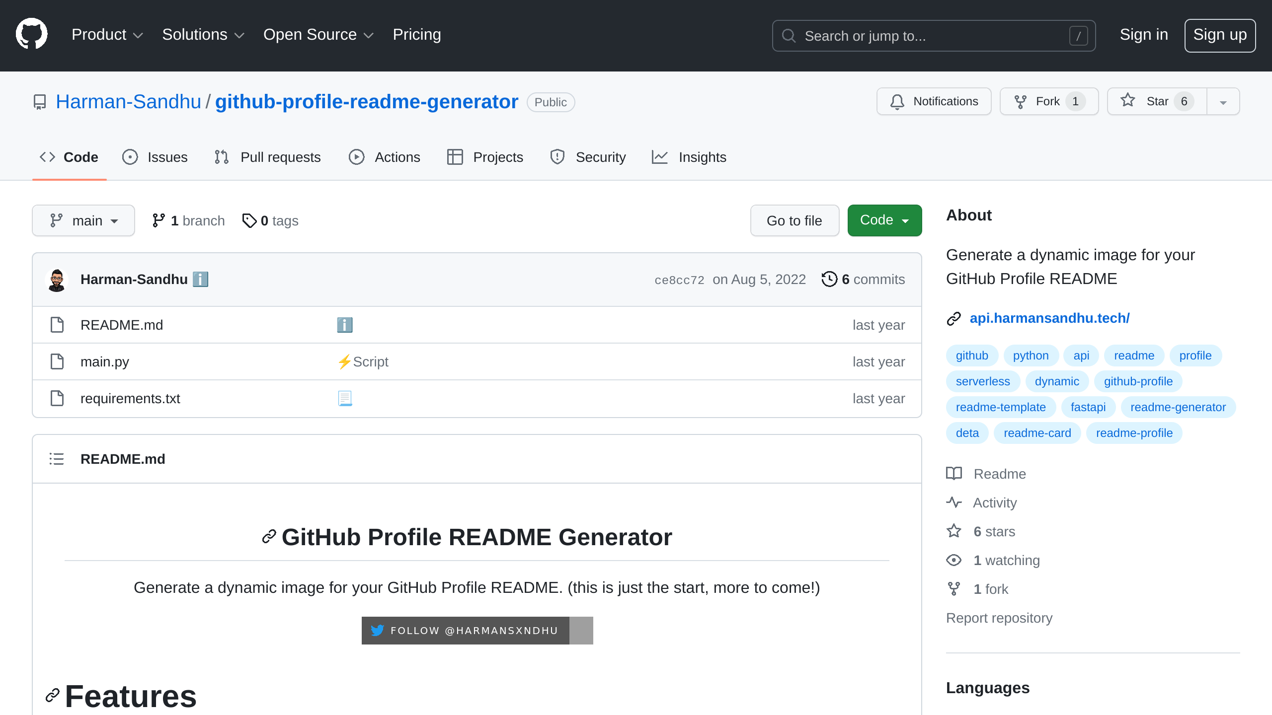 GitHub Profile README Generator's website screenshot