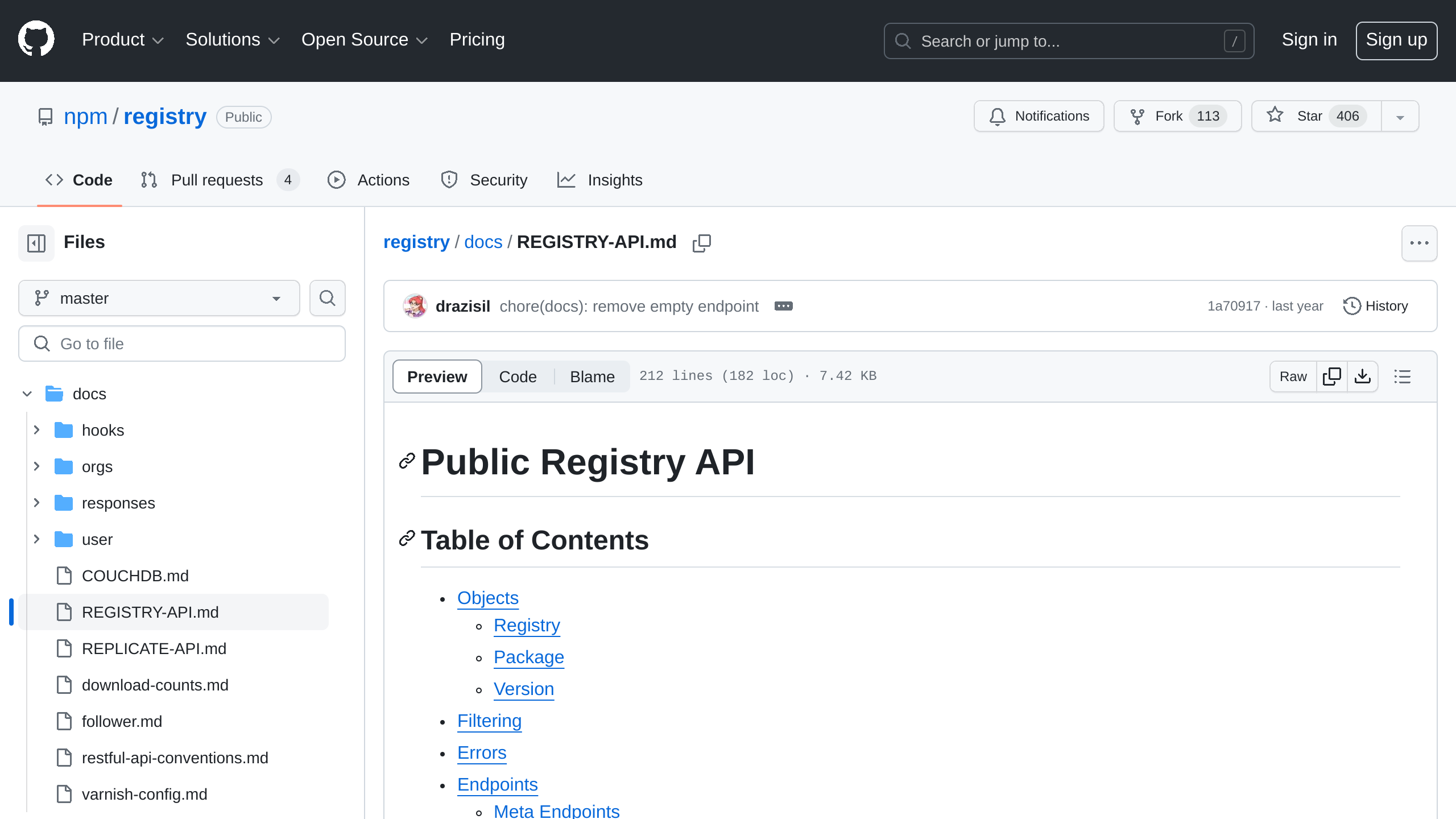 npm Registry's website screenshot