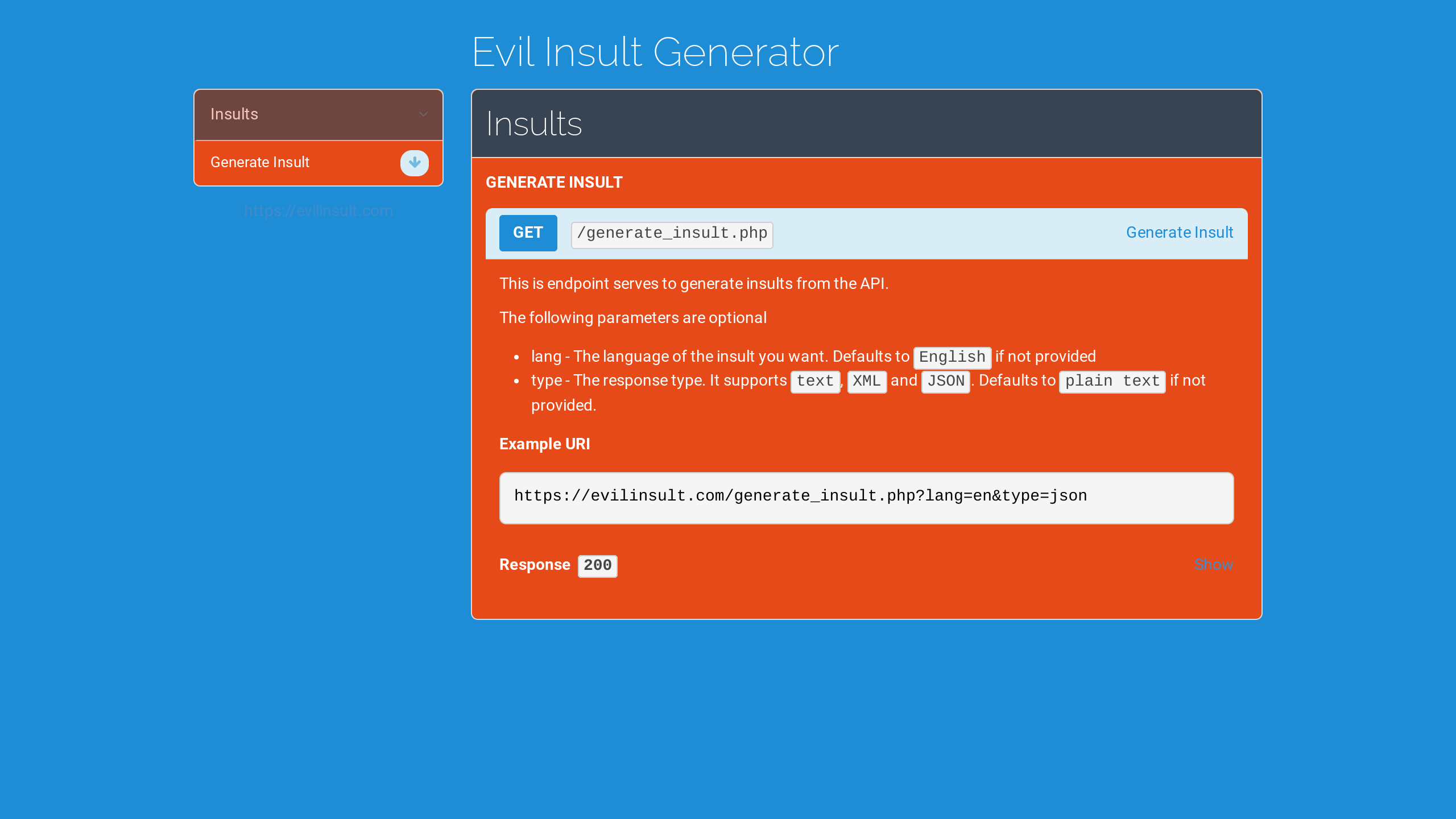 Evil Insult Generator's website screenshot