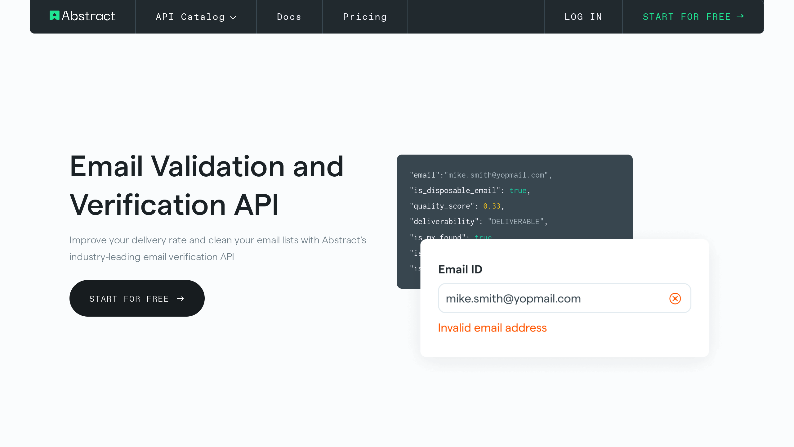 Abstract Email Validation's website screenshot