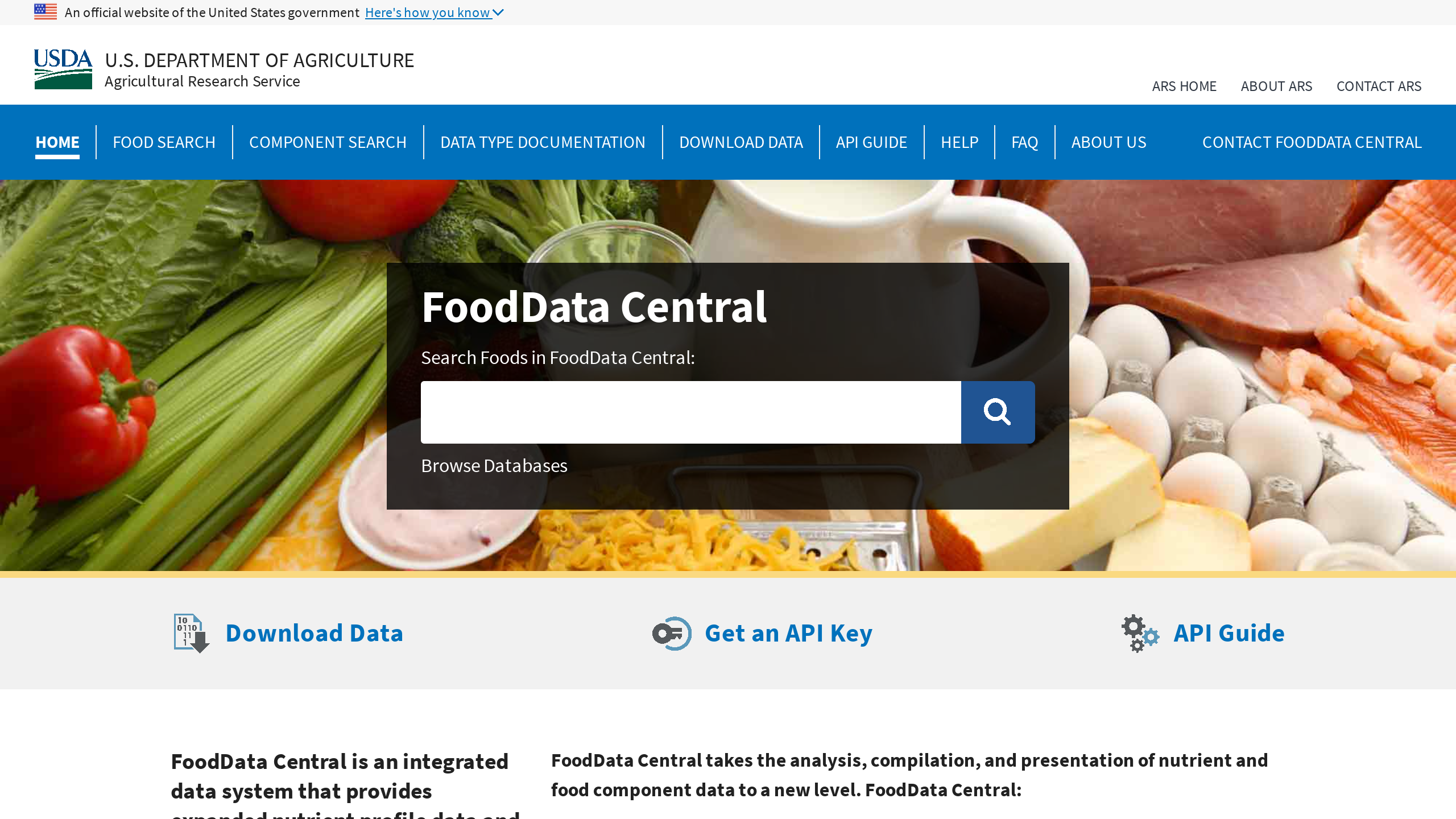 FoodData Central's website screenshot