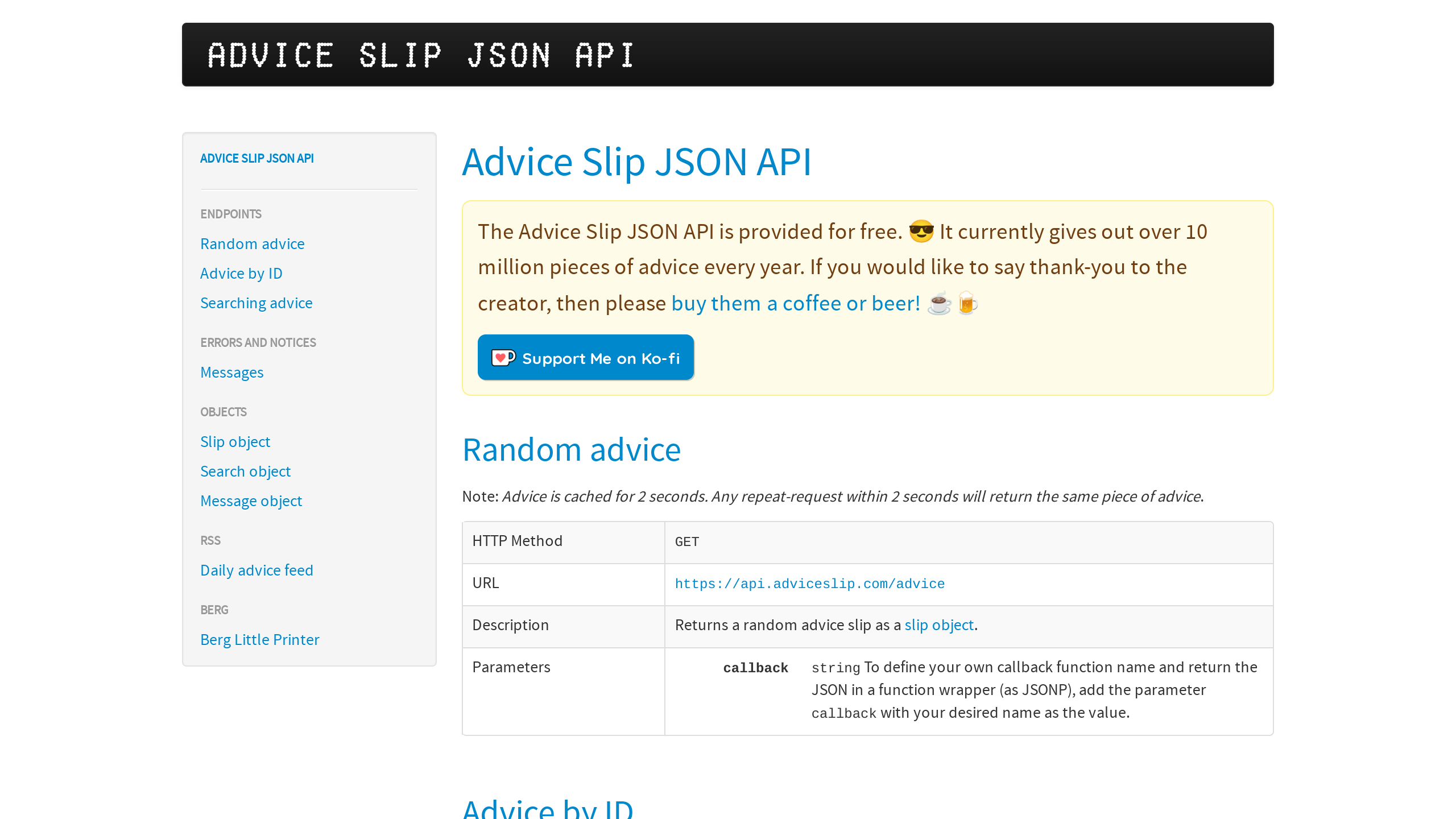 Advice Slip's website screenshot