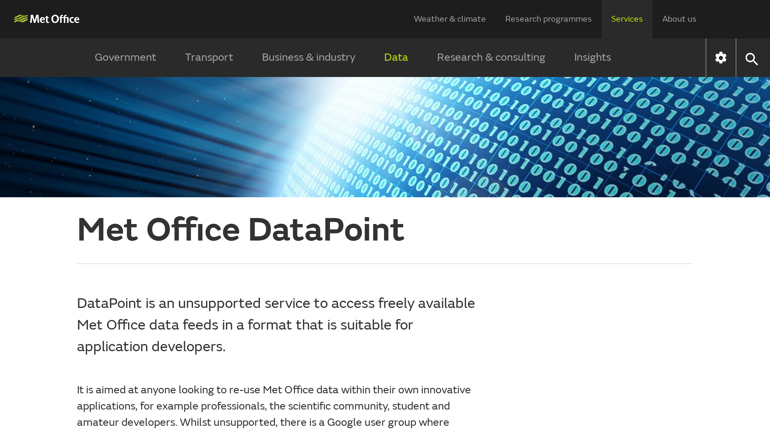 Met Office DataPoint's website screenshot