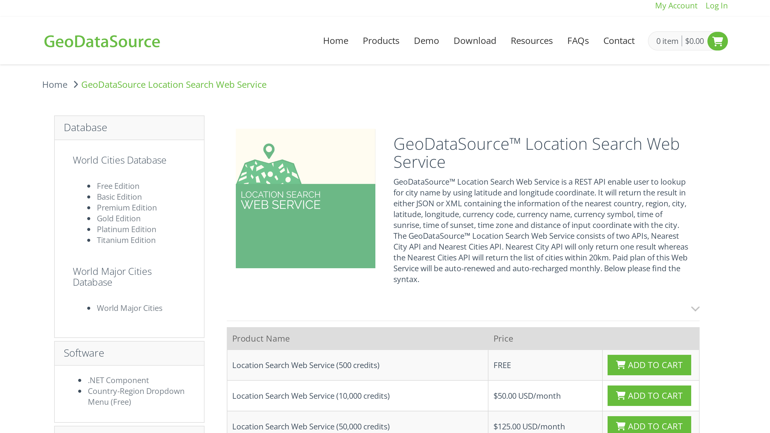 GeoDataSource's website screenshot