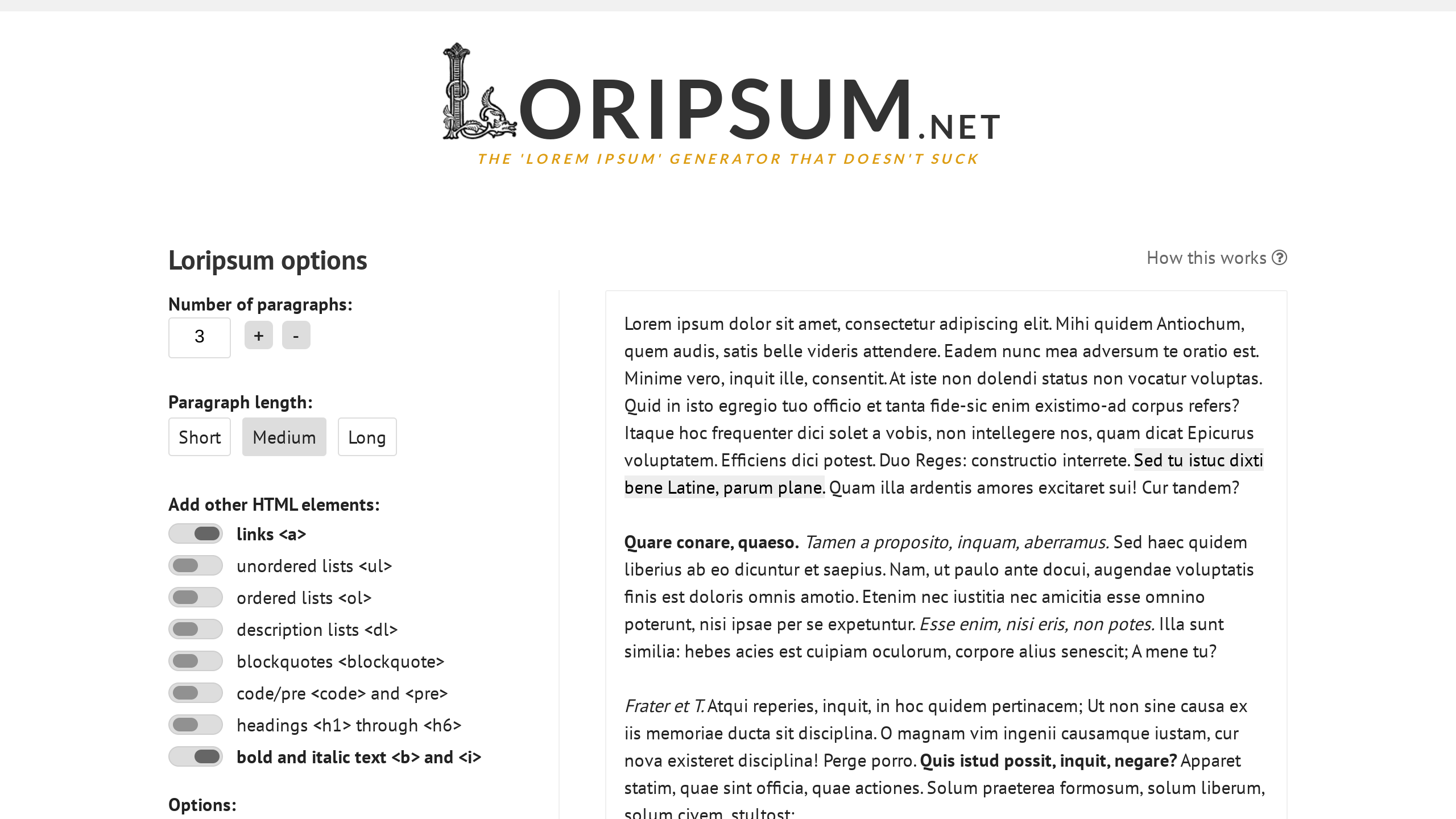 Loripsum's website screenshot
