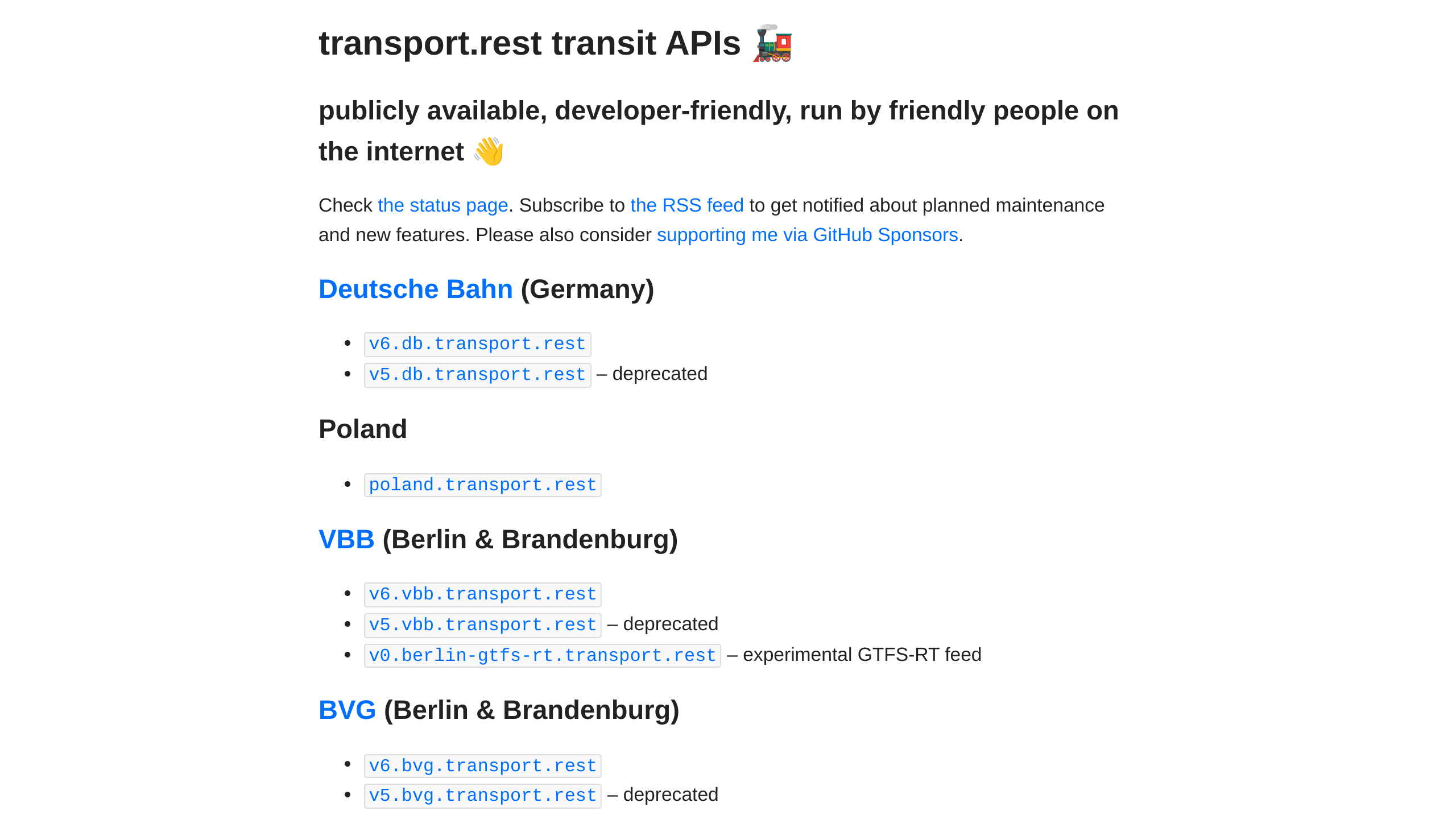 transport.rest's website screenshot