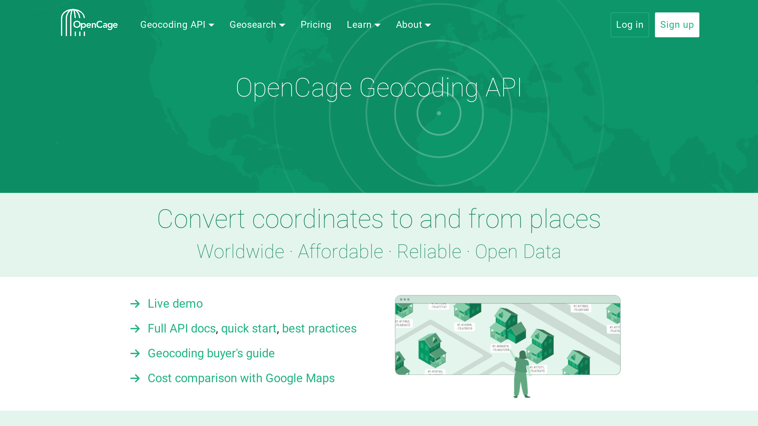 OpenCage's website screenshot