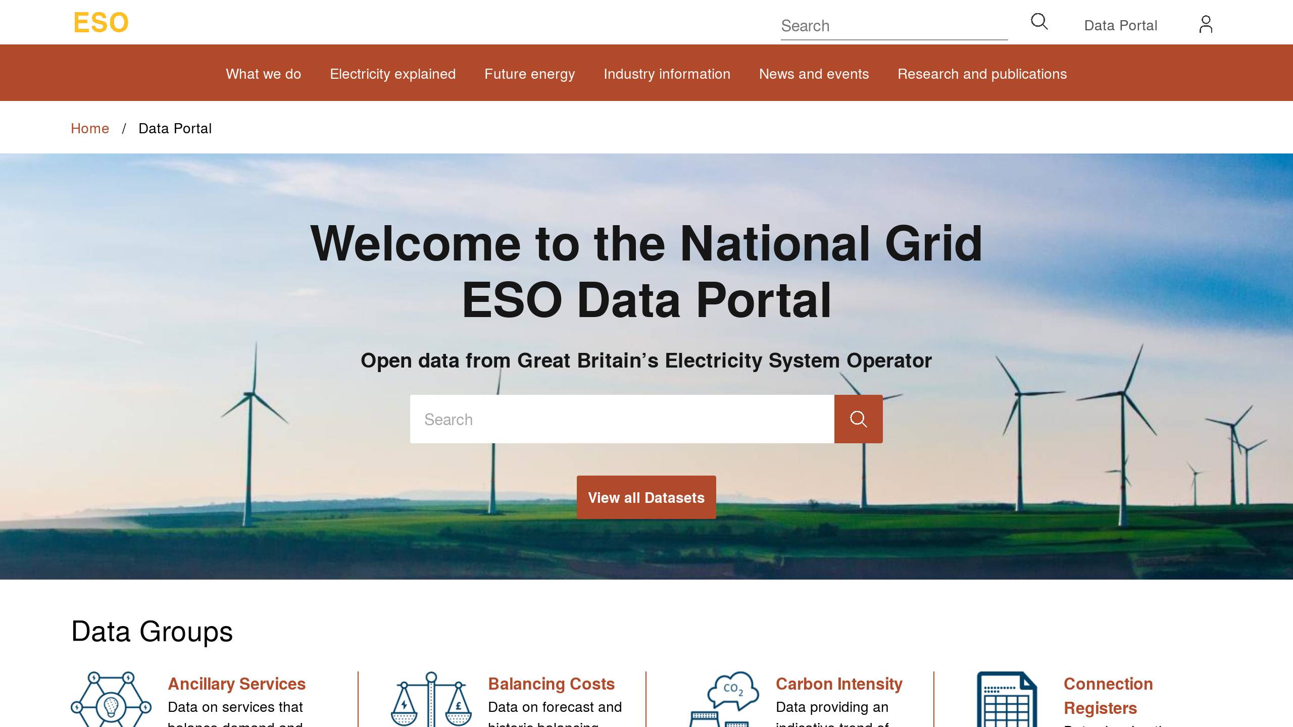 National Grid ESO's website screenshot