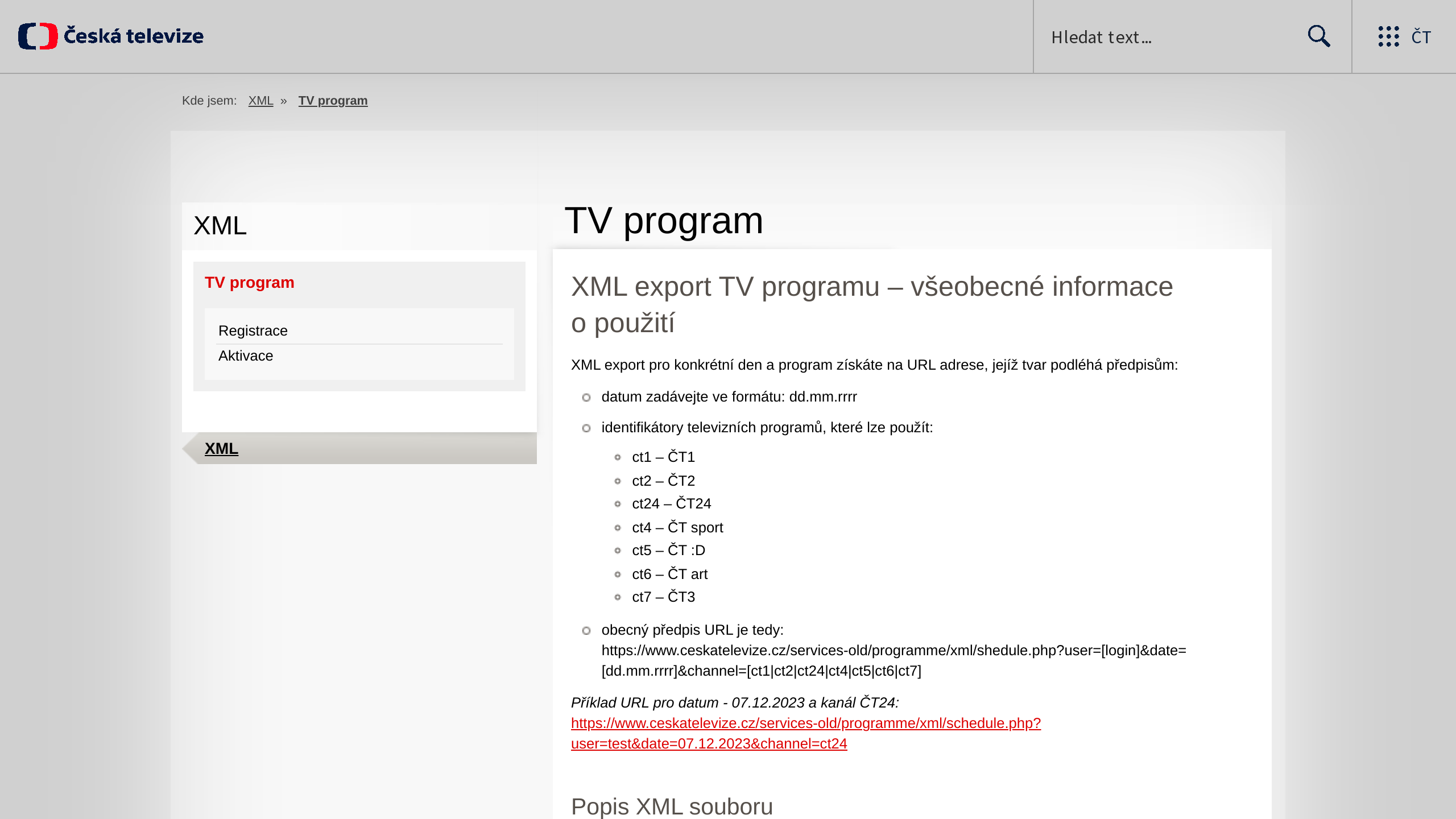 Czech Television's website screenshot