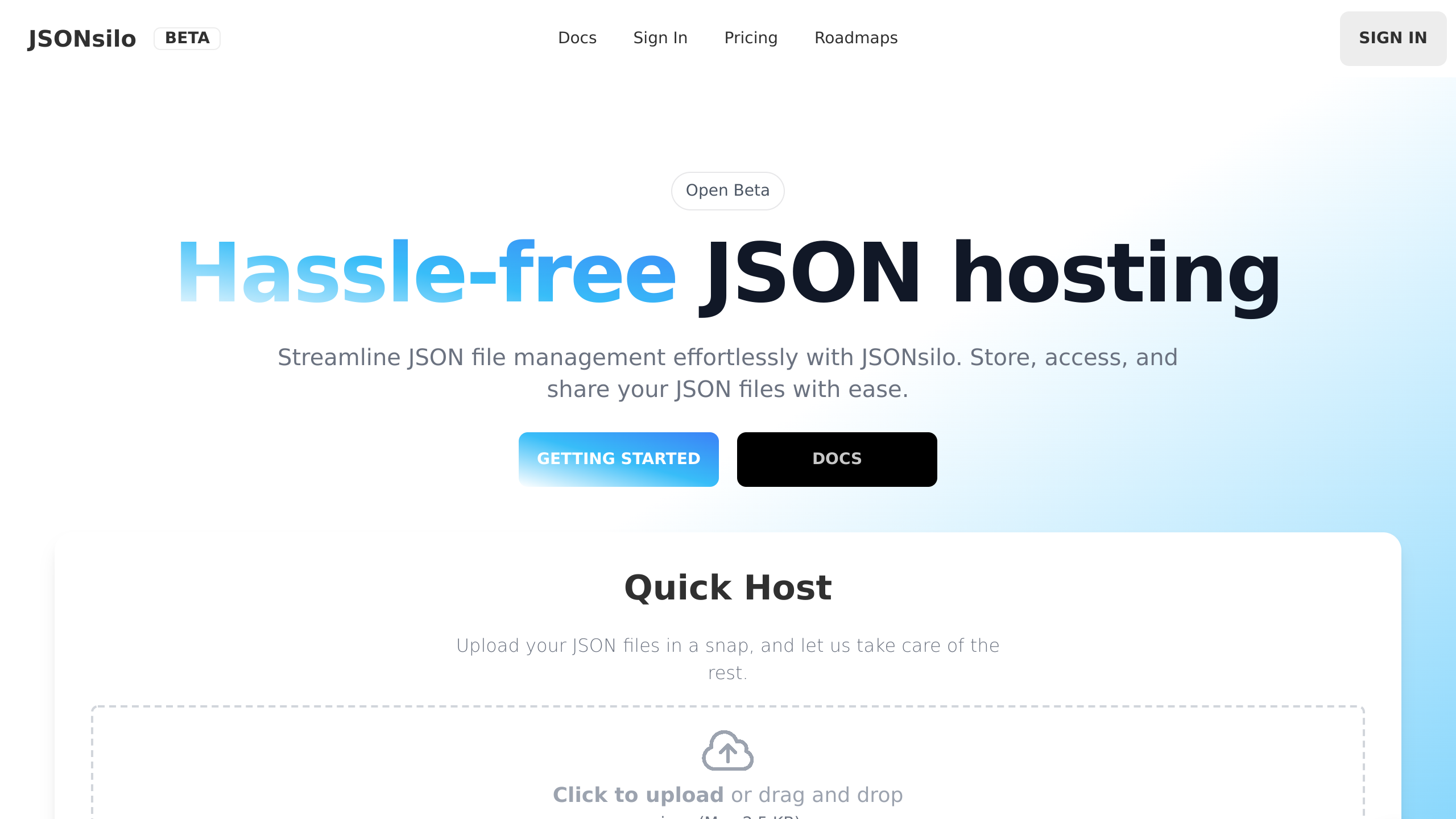 JSONsilo.com's website screenshot