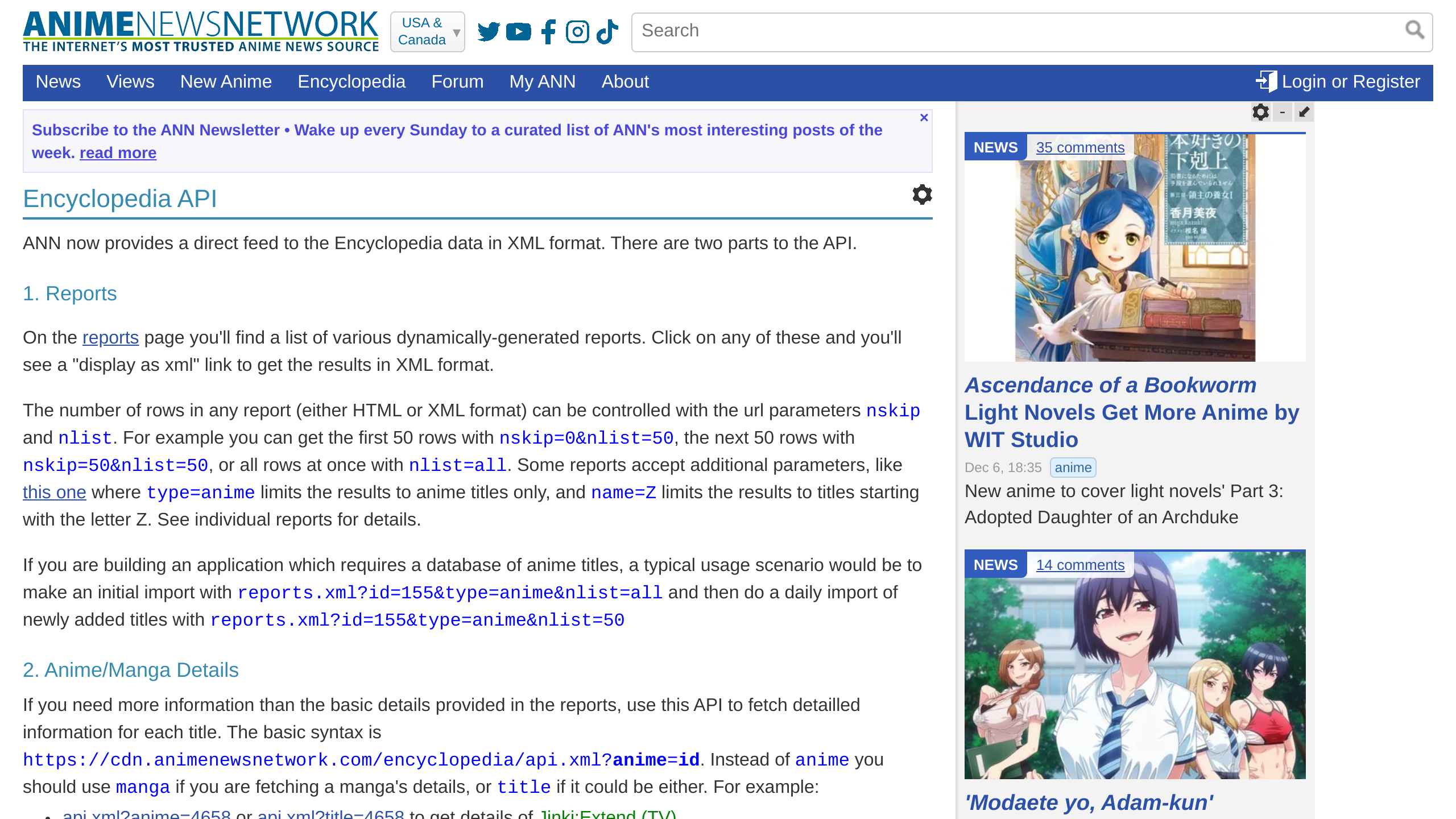 AnimeNewsNetwork's website screenshot