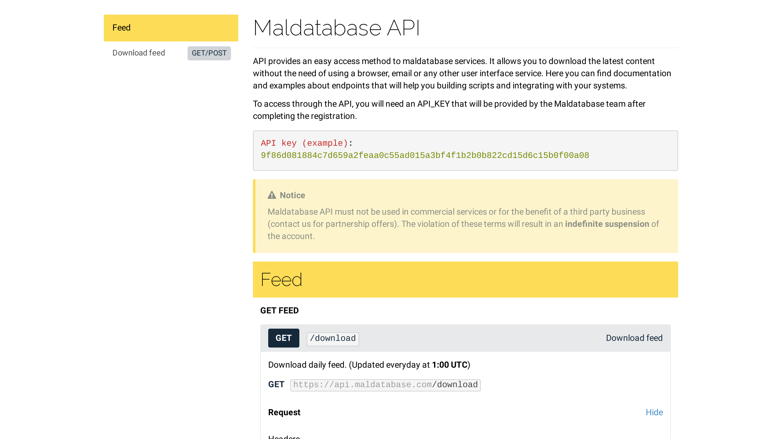 MalDatabase's website screenshot