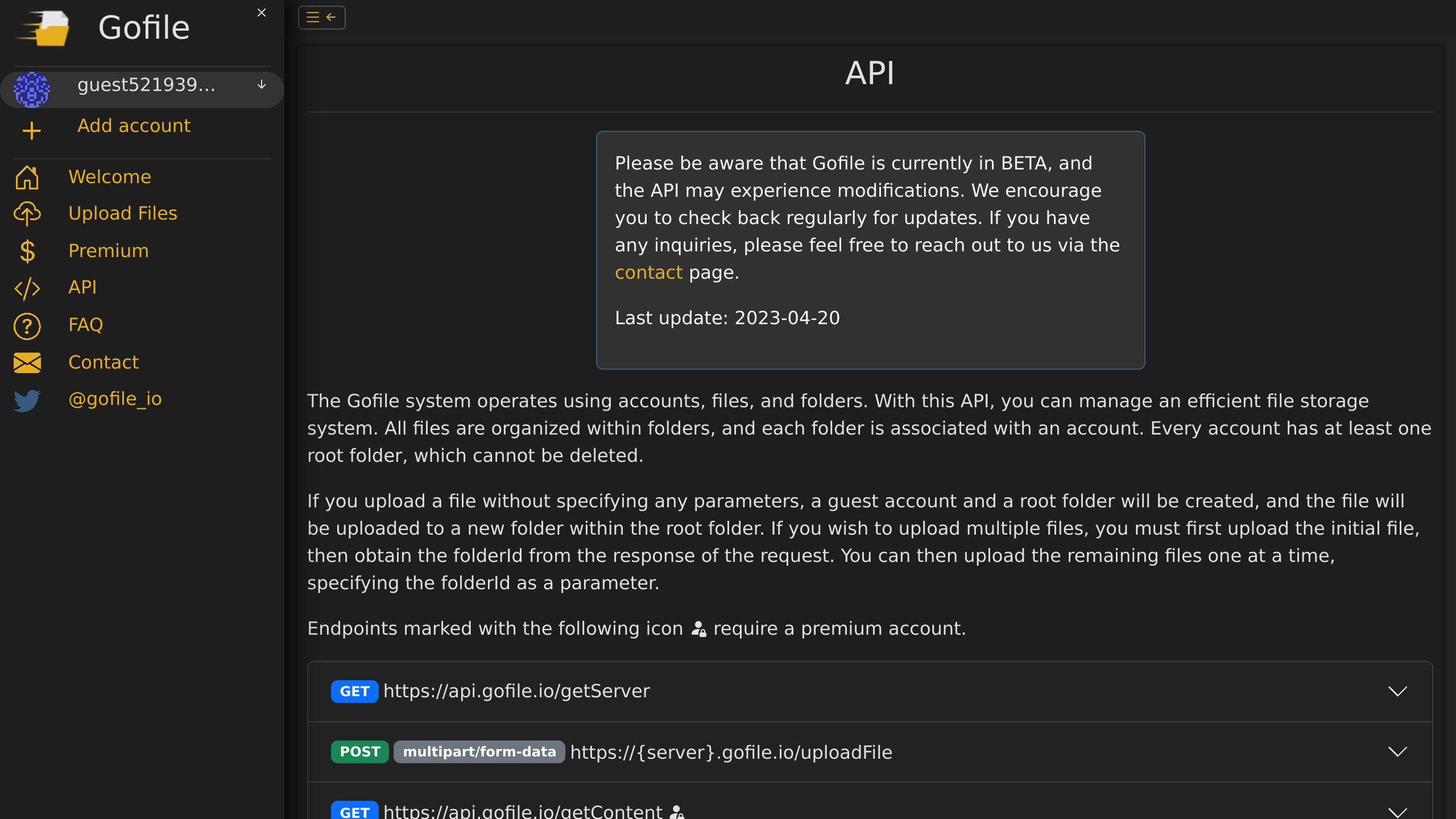 GoFile's website screenshot