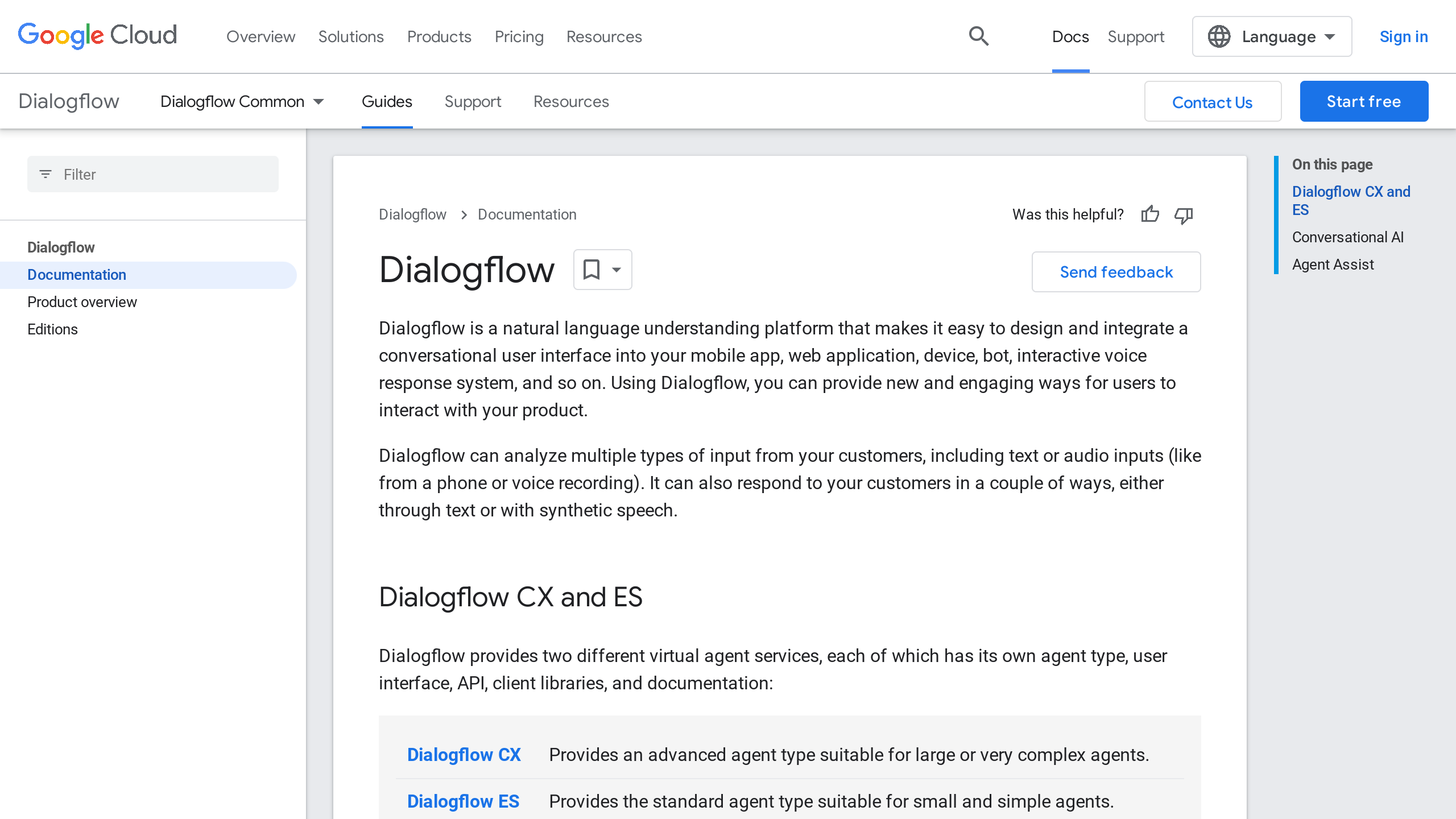 Dialogflow's website screenshot
