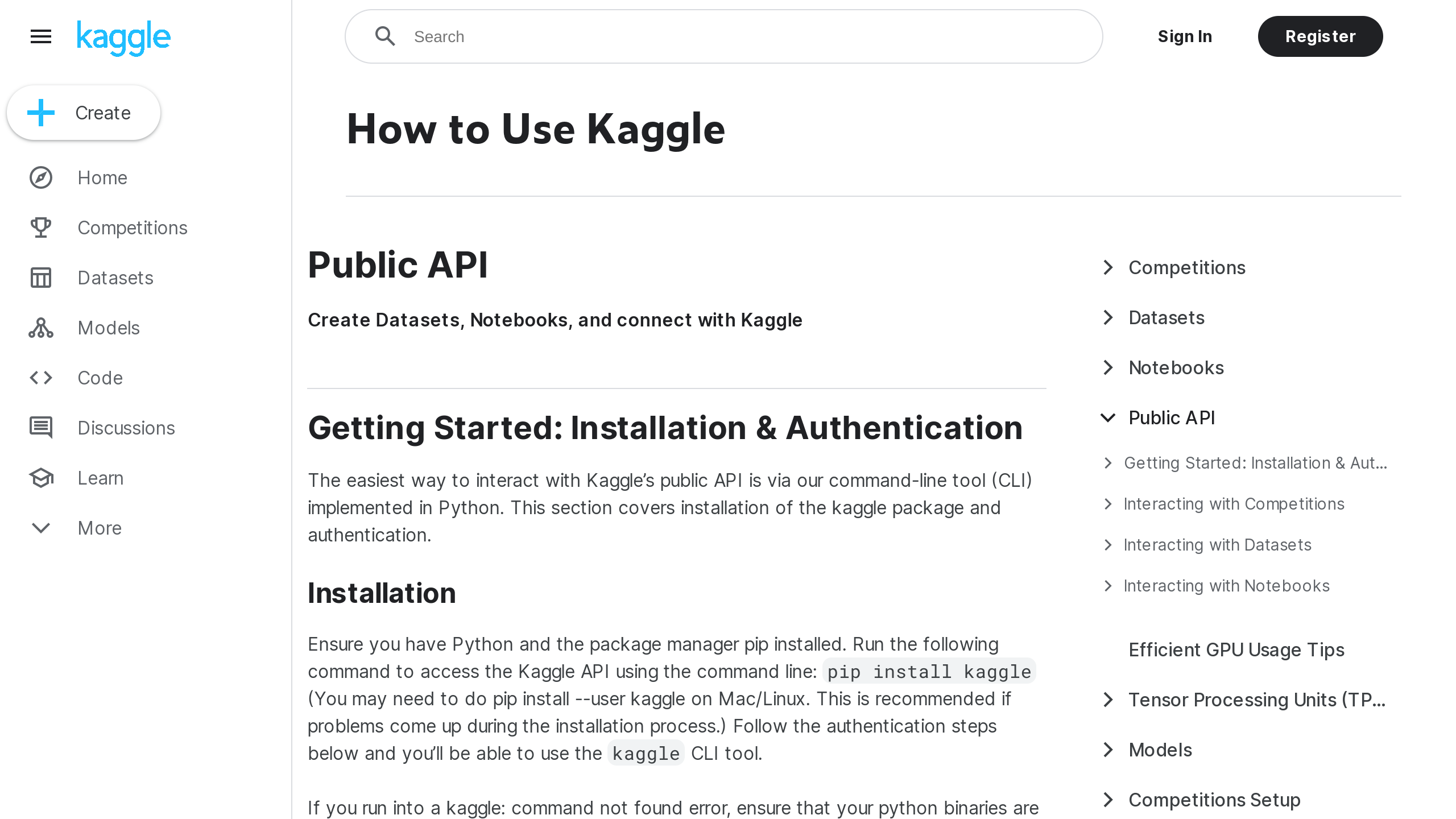 Kaggle's website screenshot