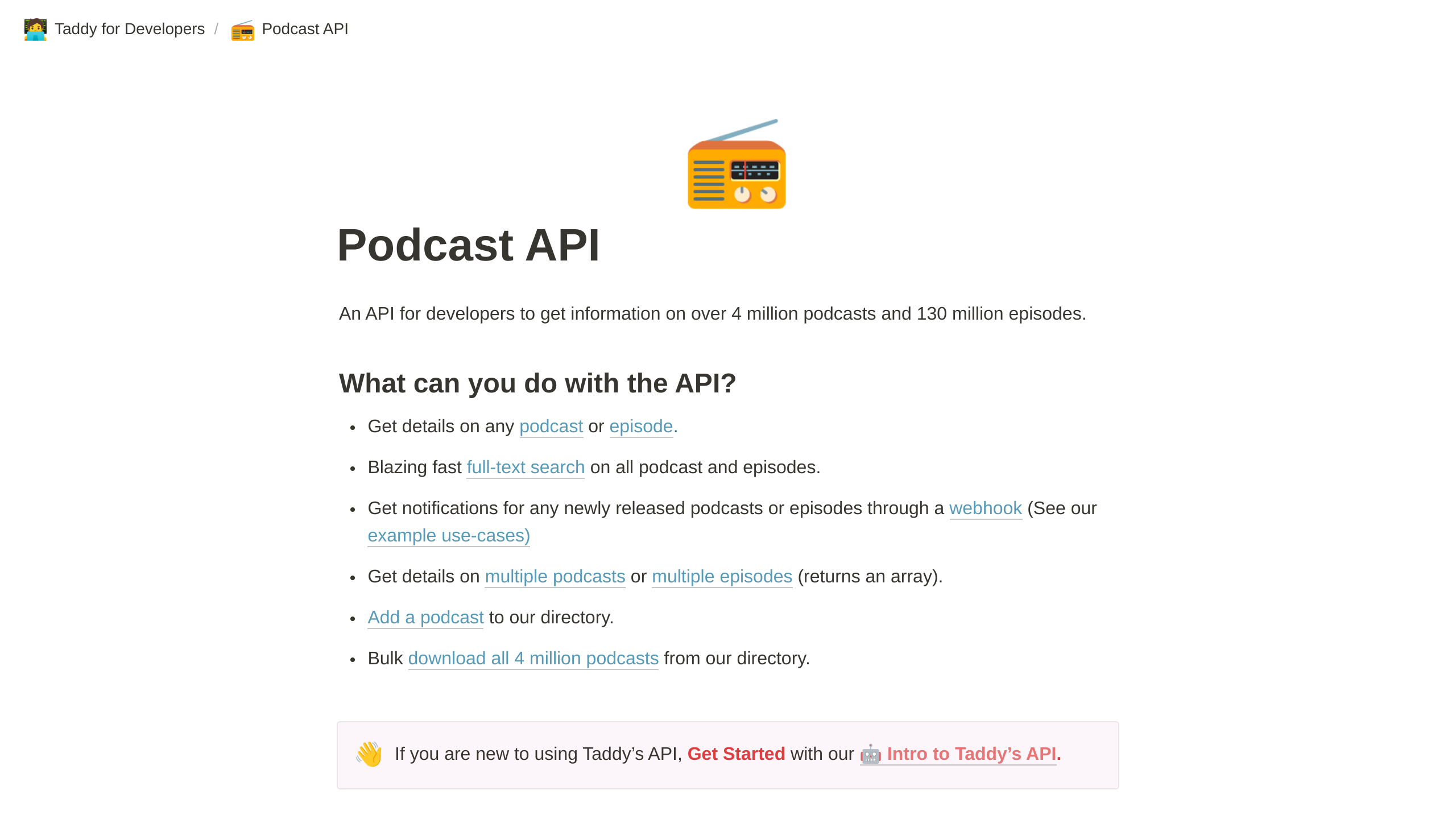 Taddy Podcasts's website screenshot