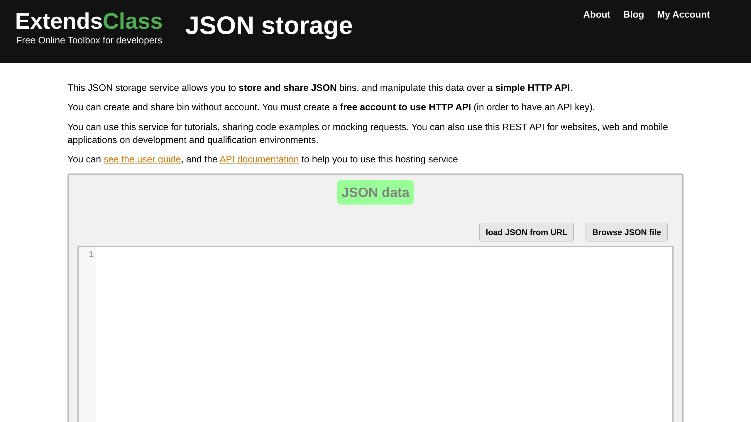ExtendsClass JSON Storage's website screenshot