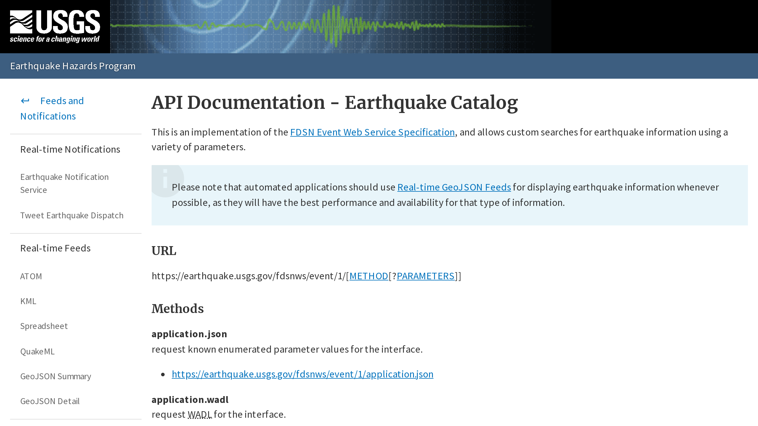 USGS Earthquake Hazards Program's website screenshot