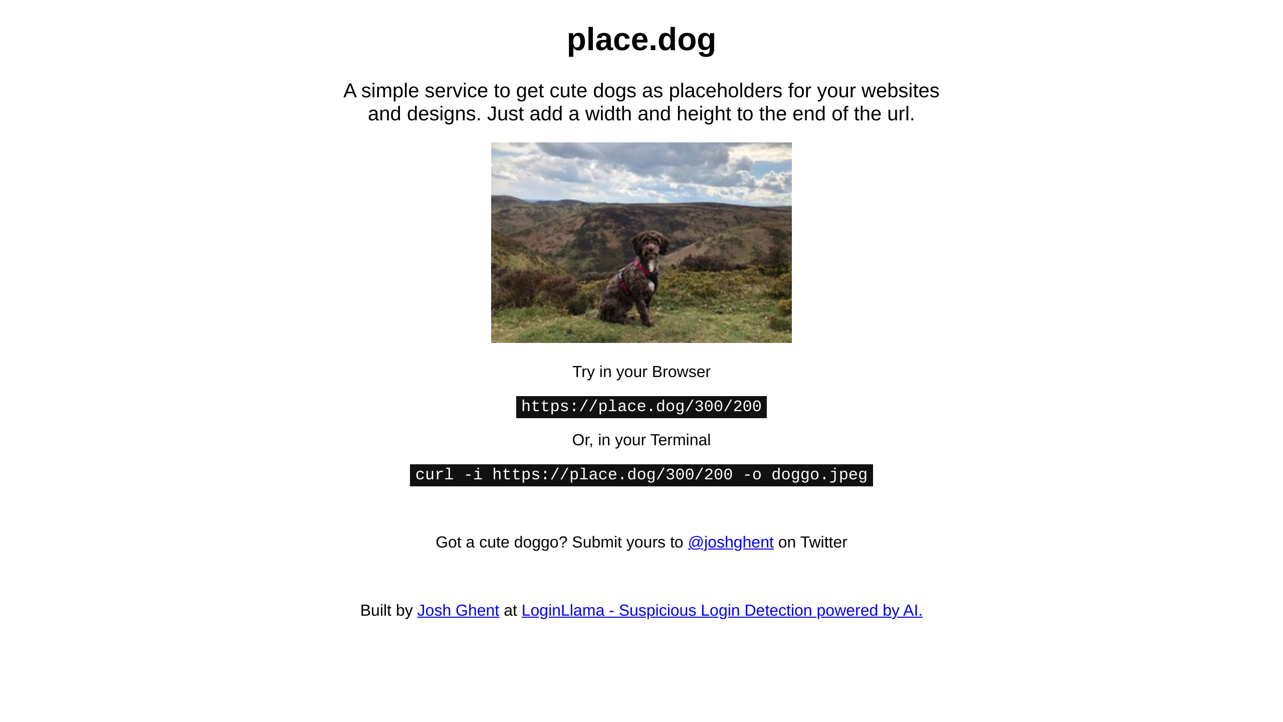 PlaceDog's website screenshot