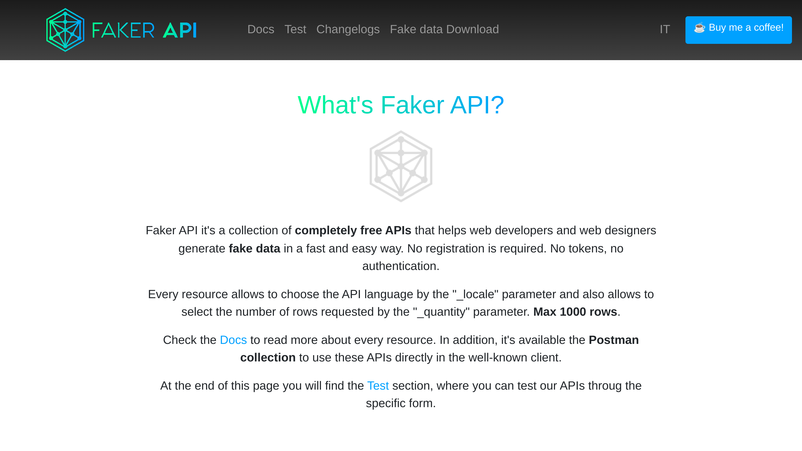 FakerAPI's website screenshot