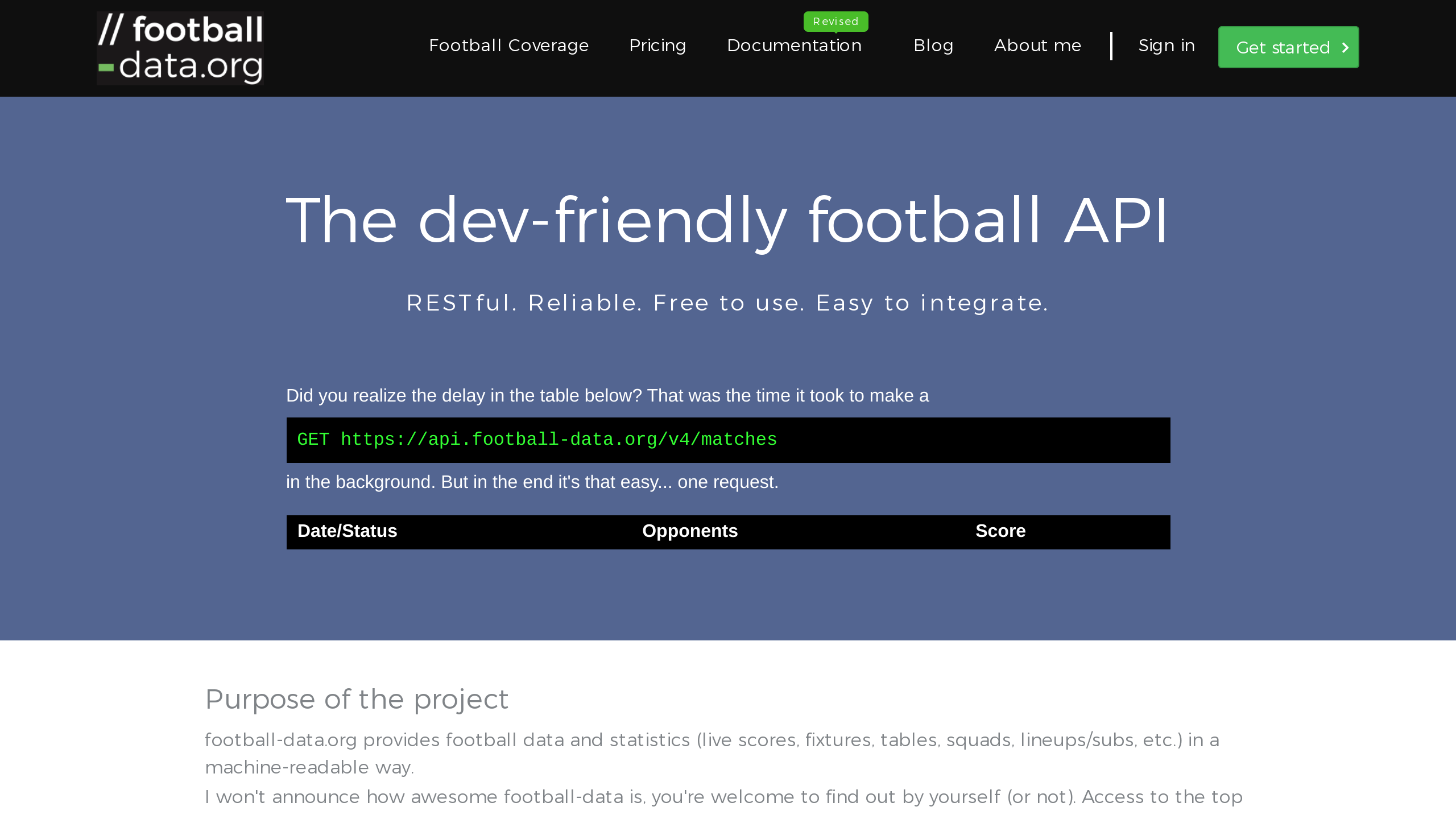 Football-Data's website screenshot