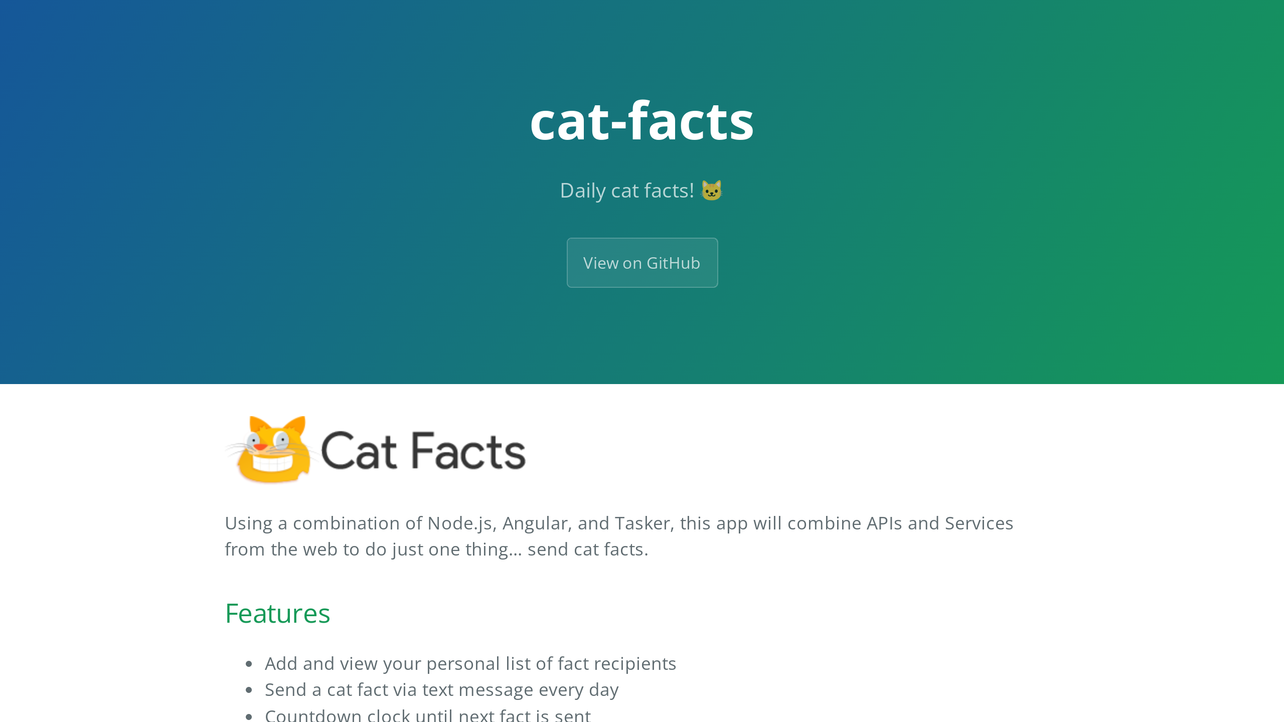 Cat Facts's website screenshot