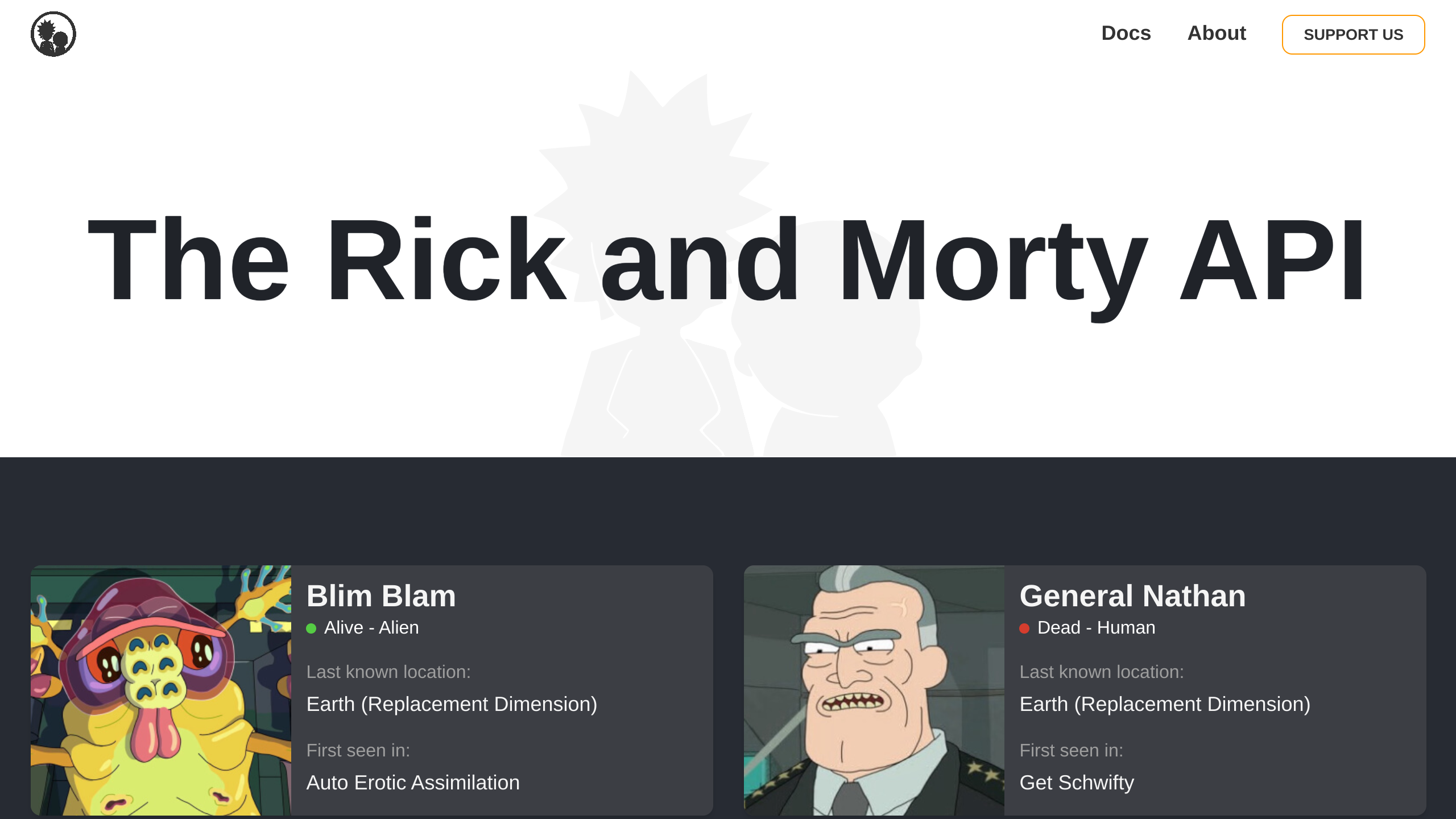 Rick and Morty's website screenshot